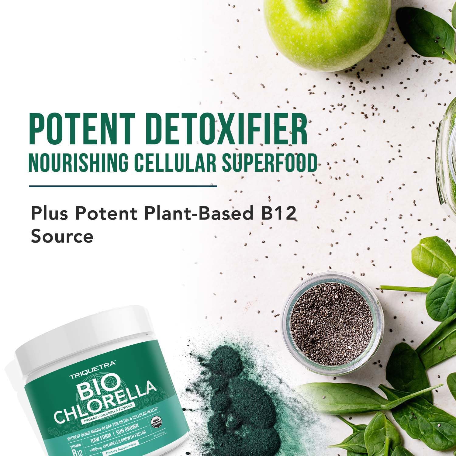 Triquetra Health Organic Chlorella Powder in a bowl