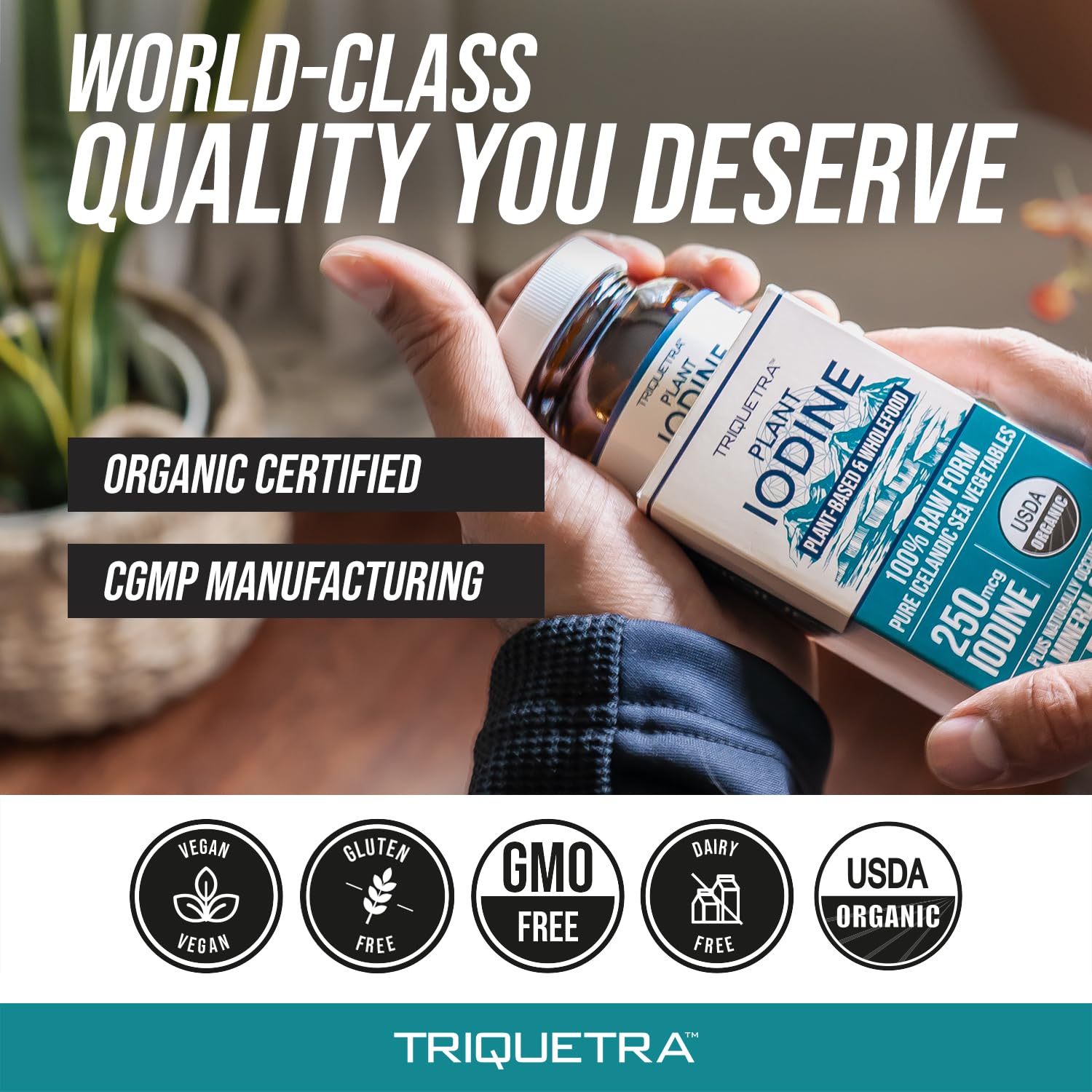 Triquetra Health Organic Iodine Supplement 200g on a kitchen counter