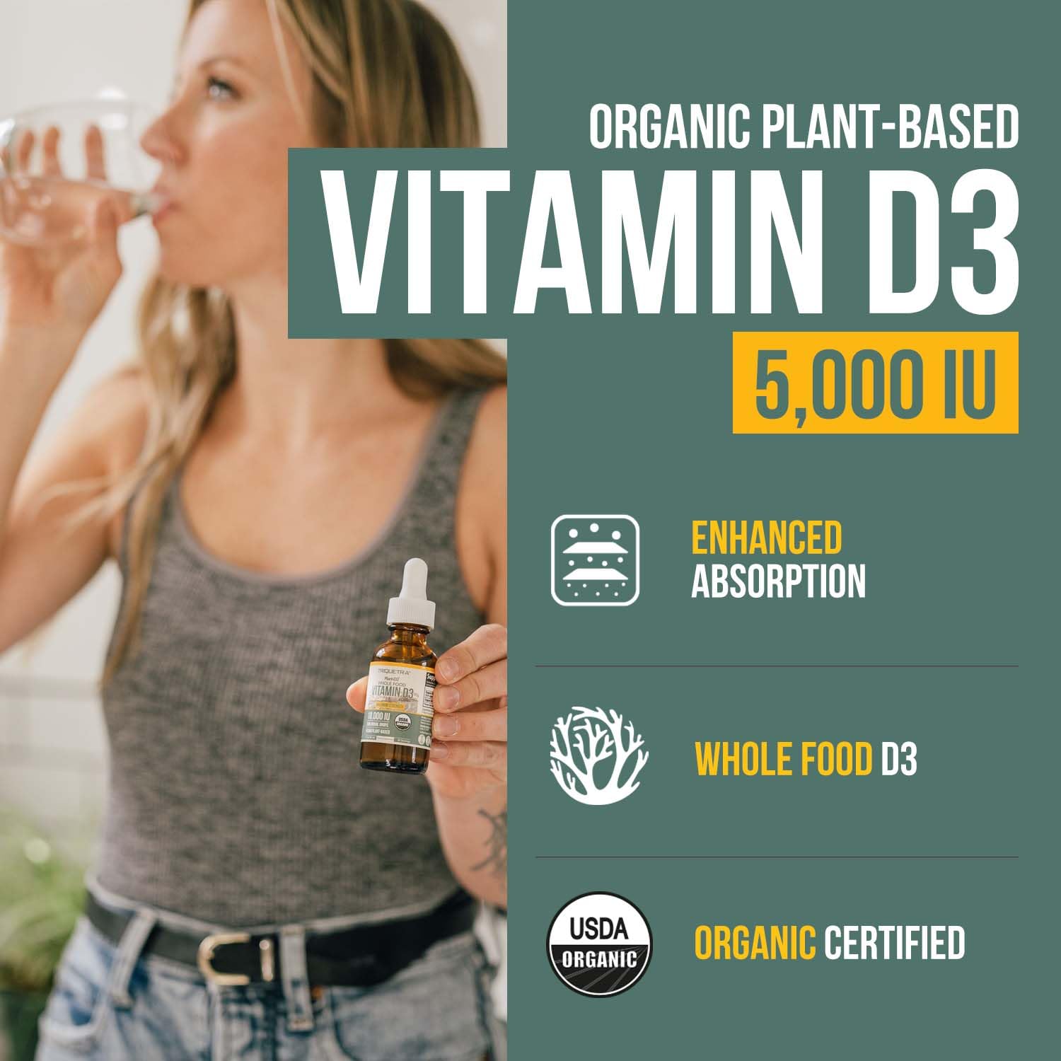 Triquetra Health Organic Vitamin D3 5000 IU Liquid Drops bottle side view