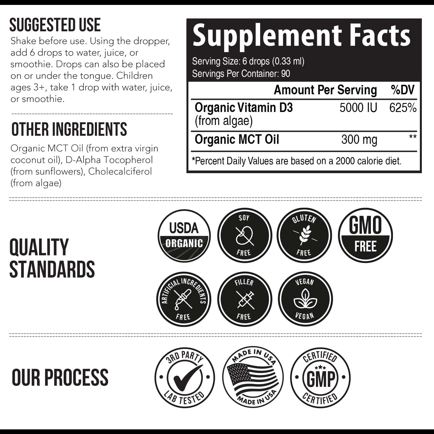 Triquetra Health Organic Vitamin D3 5000 IU Liquid Drops ingredients list