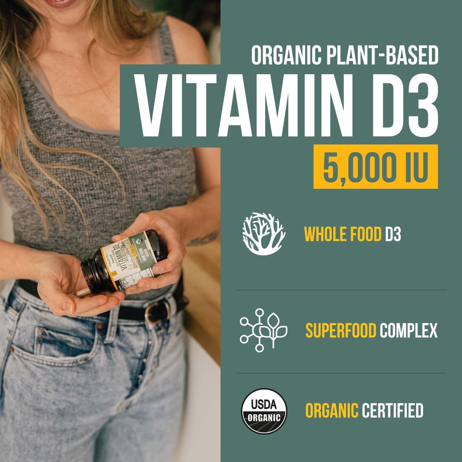 Triquetra Health Organic Vitamin D3 5000 IU supplement side view