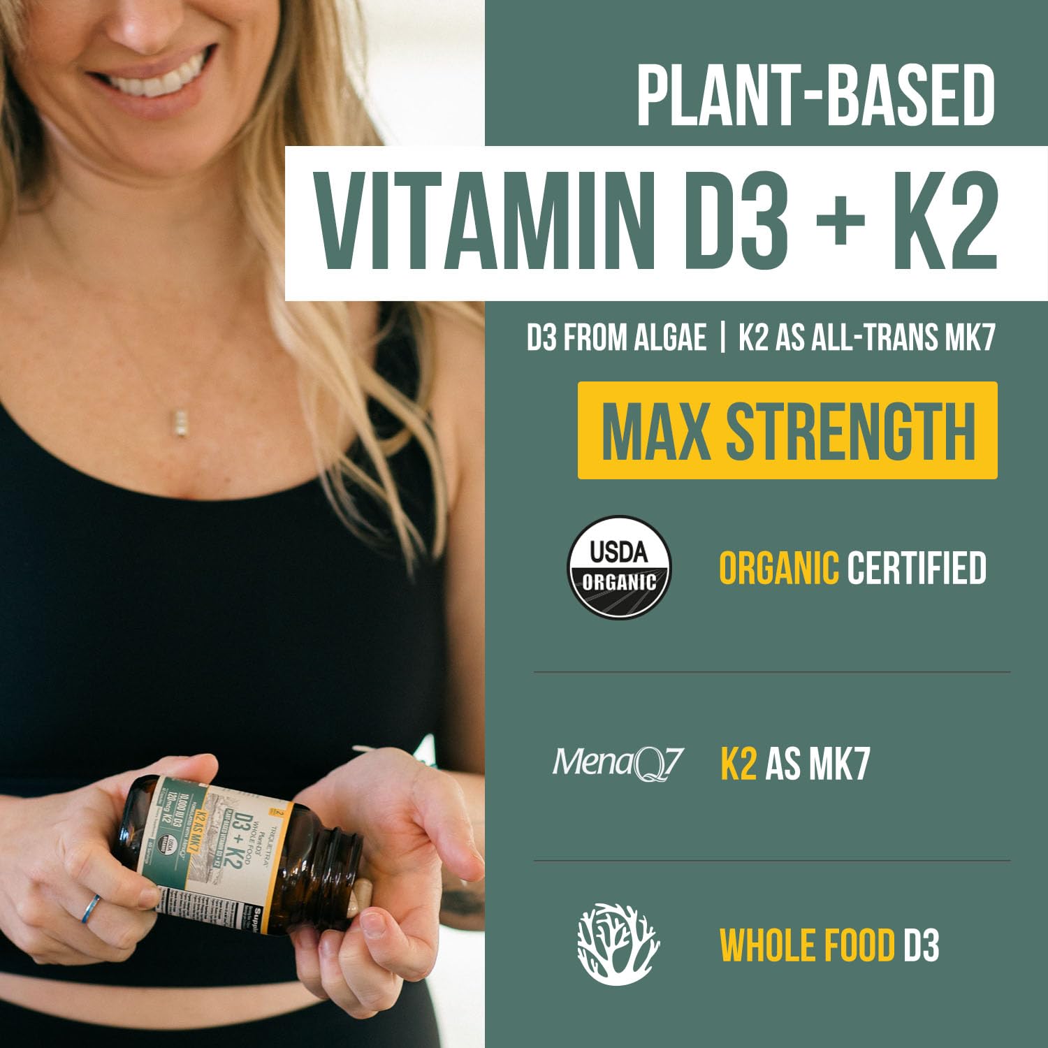 Triquetra Health Organic Vitamin D3 & K2 10,000 IU capsules side view