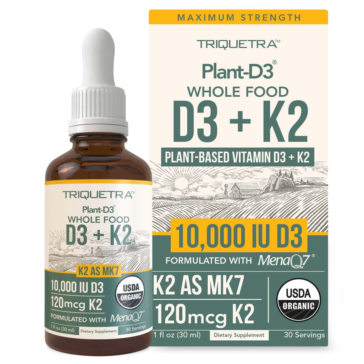 Triquetra Health Organic Vitamin D3 + K2 bottle front view