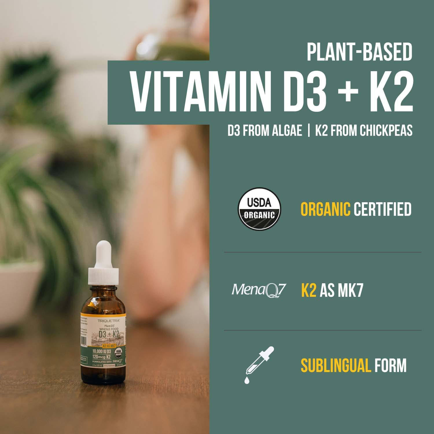 Triquetra Health Organic Vitamin D3 & K2 Liquid 5000 IU bottle side view