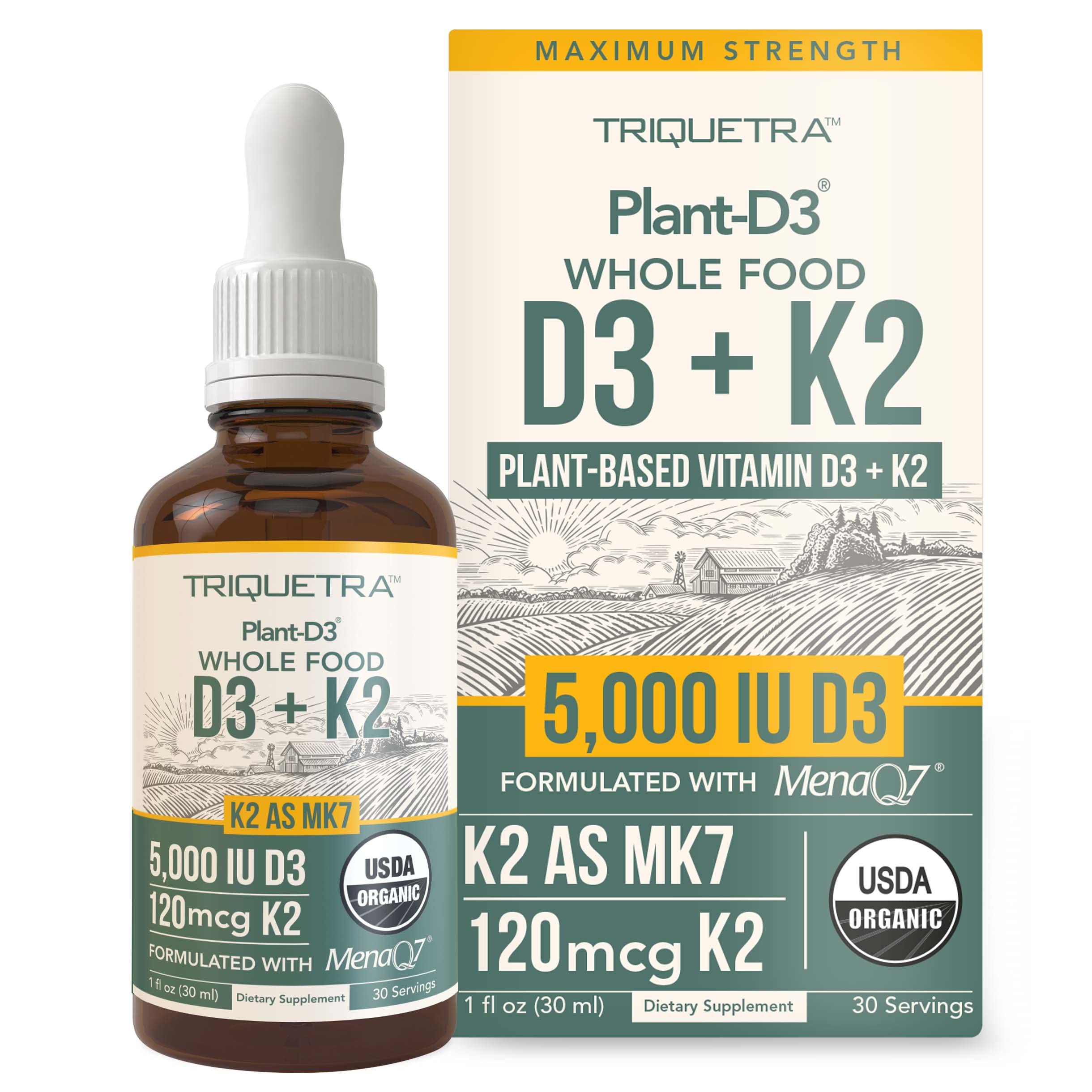 Triquetra Health Organic Vitamin D3 & K2 Liquid 5000 IU front view