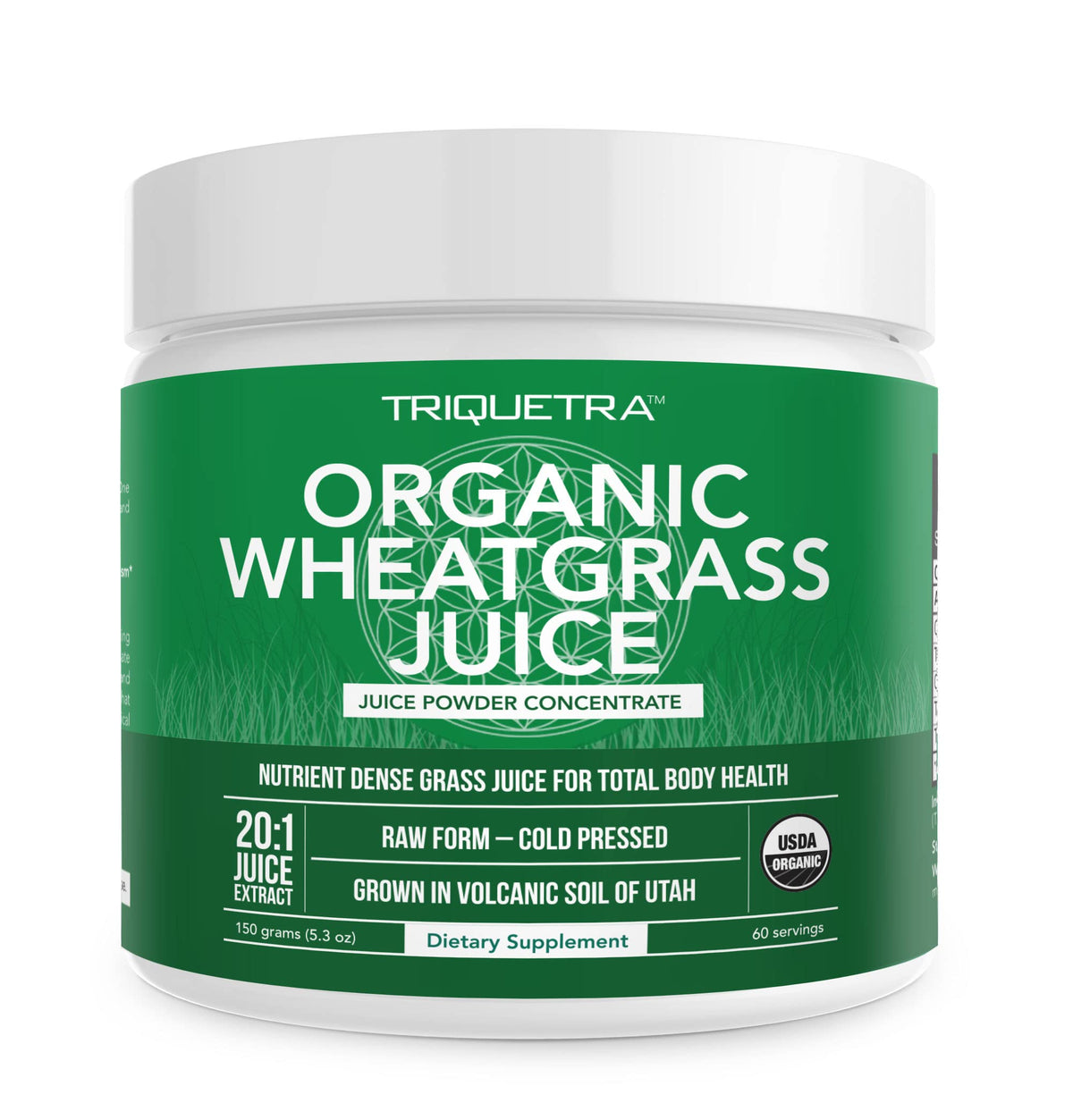Triquetra Health Organic Wheatgrass Juice Powder 150g front view
