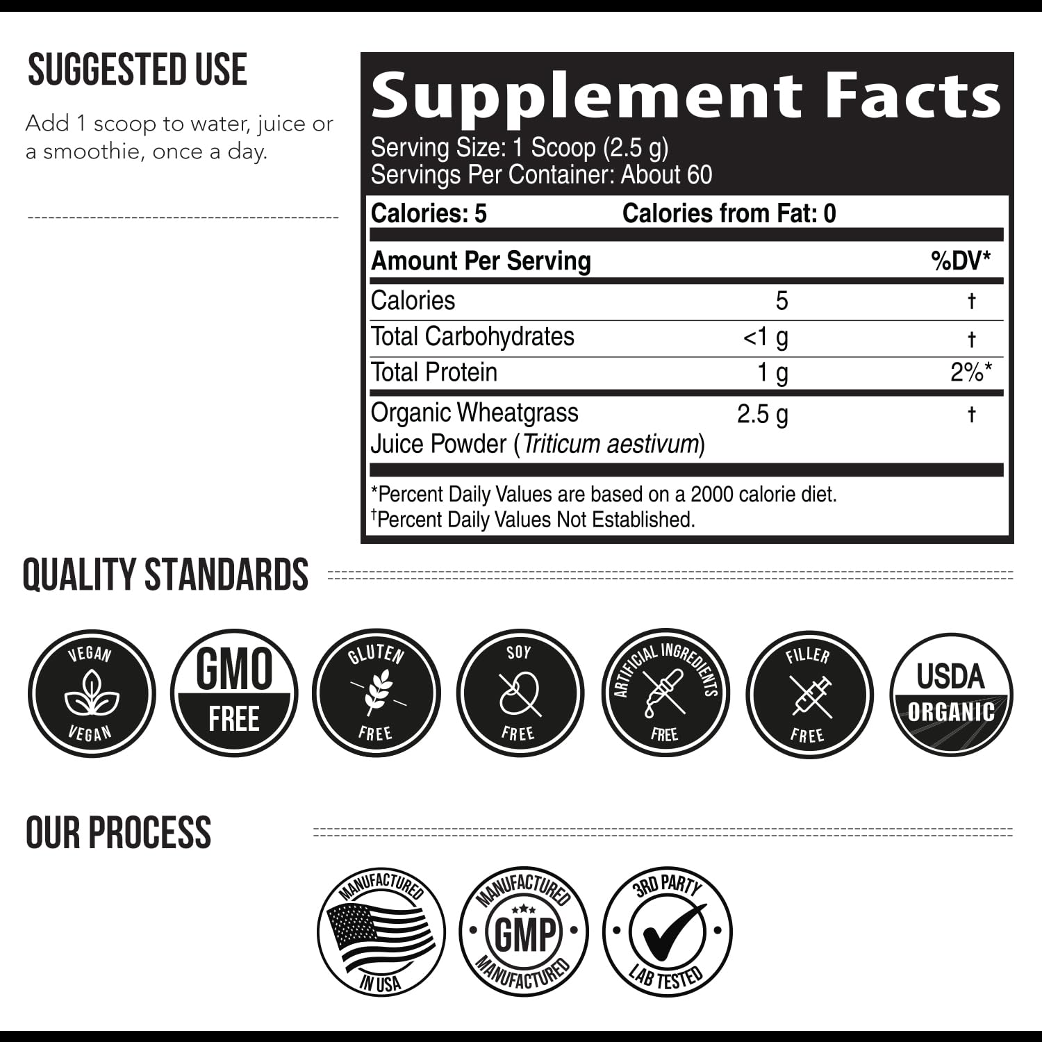 Triquetra Health Organic Wheatgrass Juice Powder 150g nutritional information