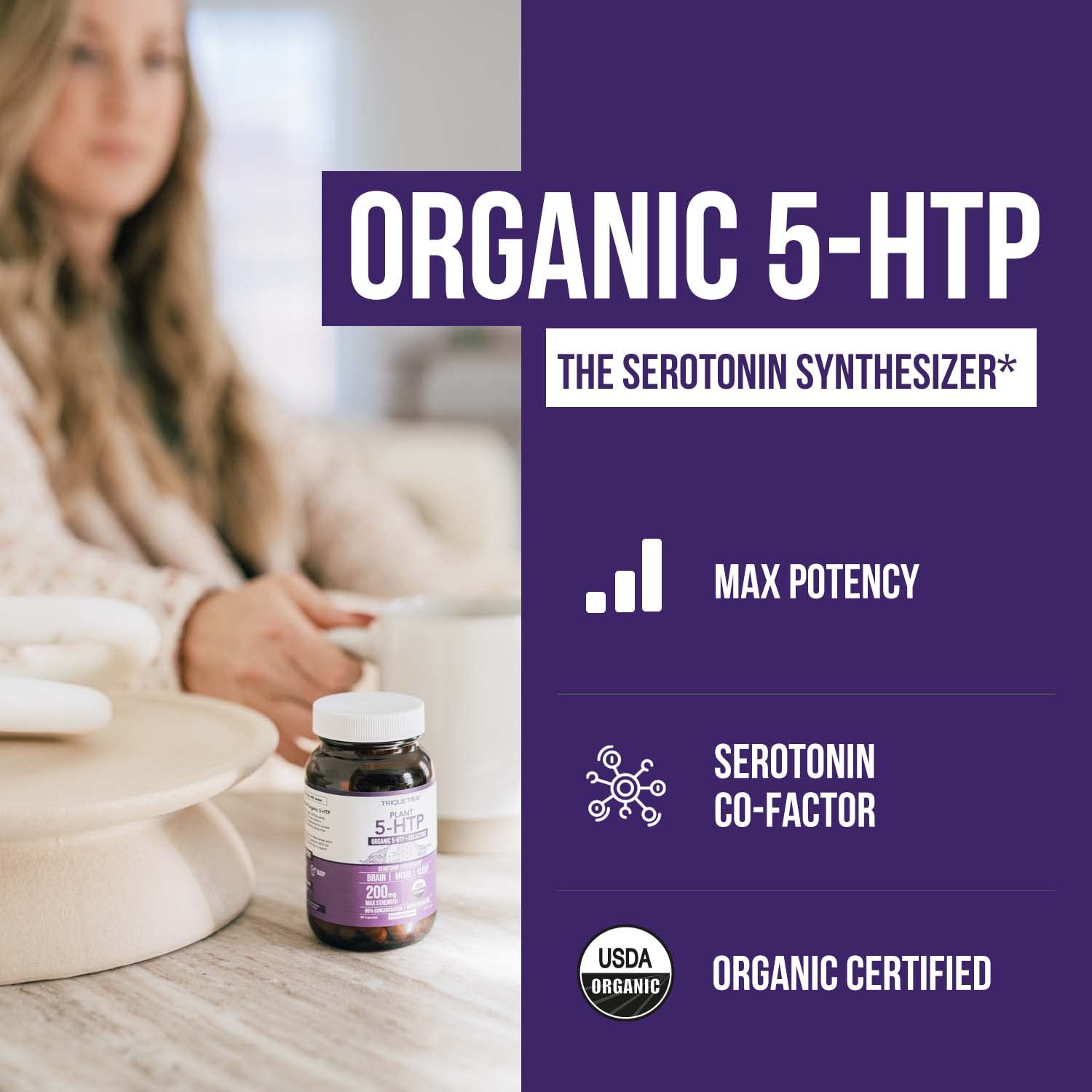 Triquetra Health Plant 5-HTP 200mg capsules side view