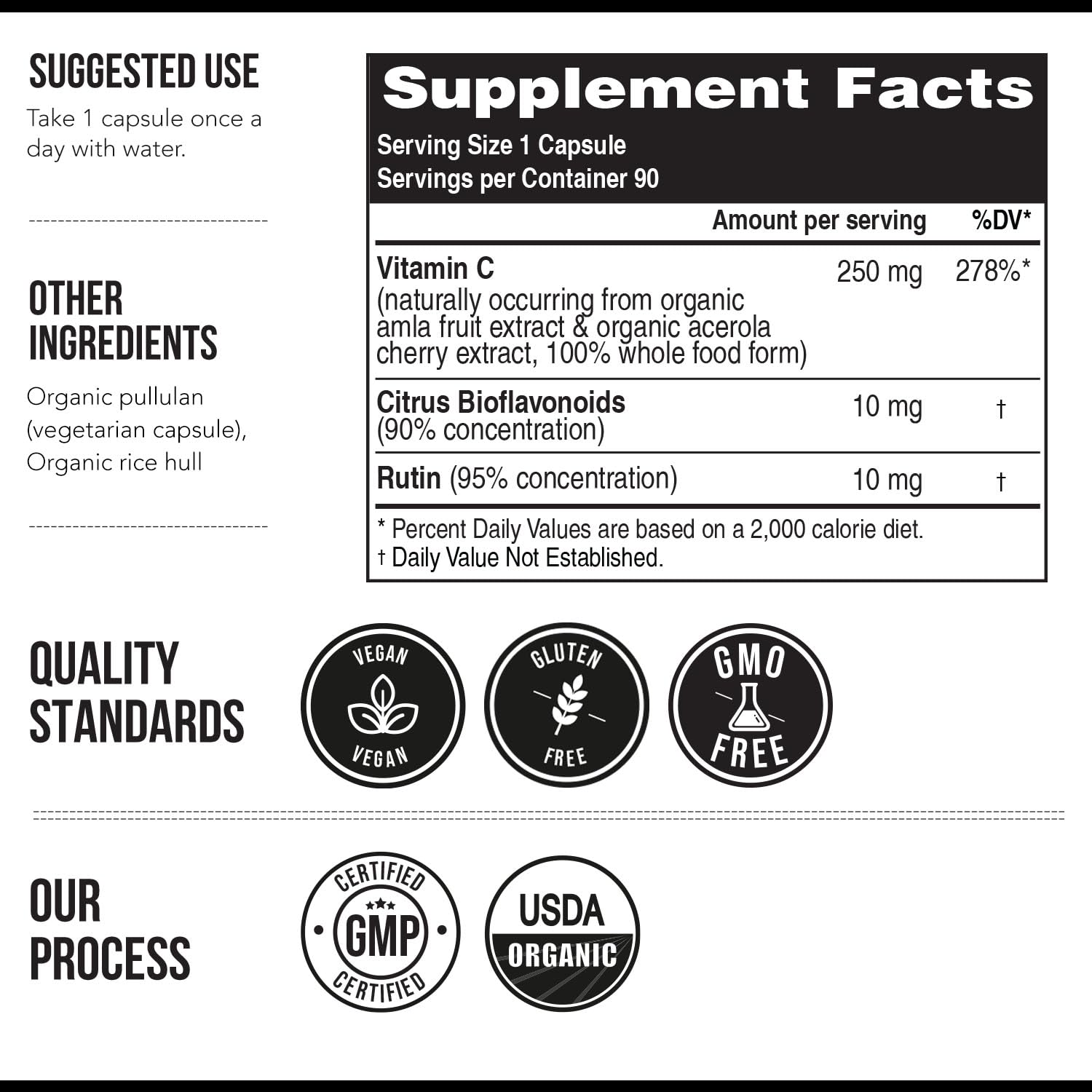 Triquetra Health Plant-C Organic Vitamin C 250mg Capsules nutritional information