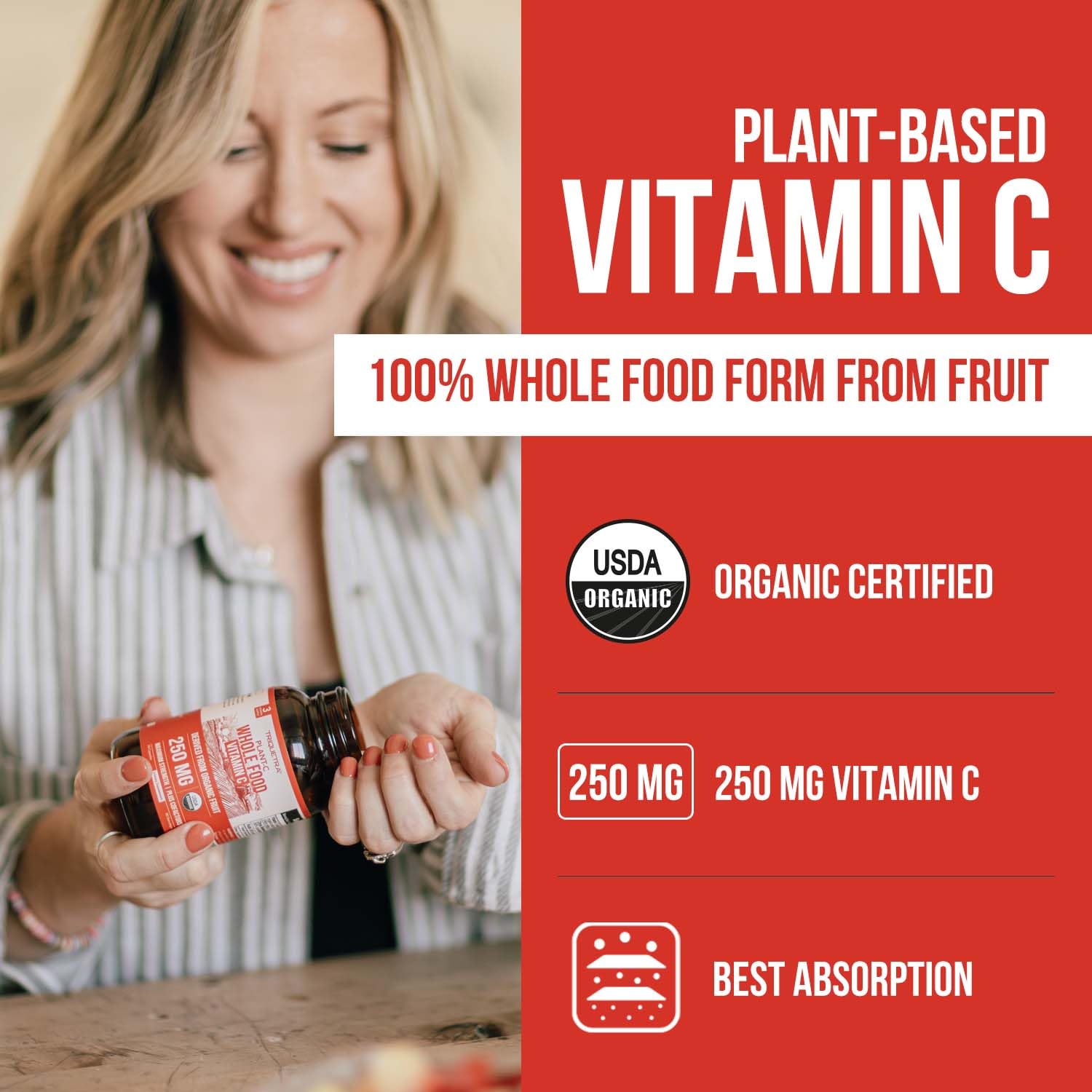 Triquetra Health Plant-C Organic Vitamin C 250mg Capsules side view