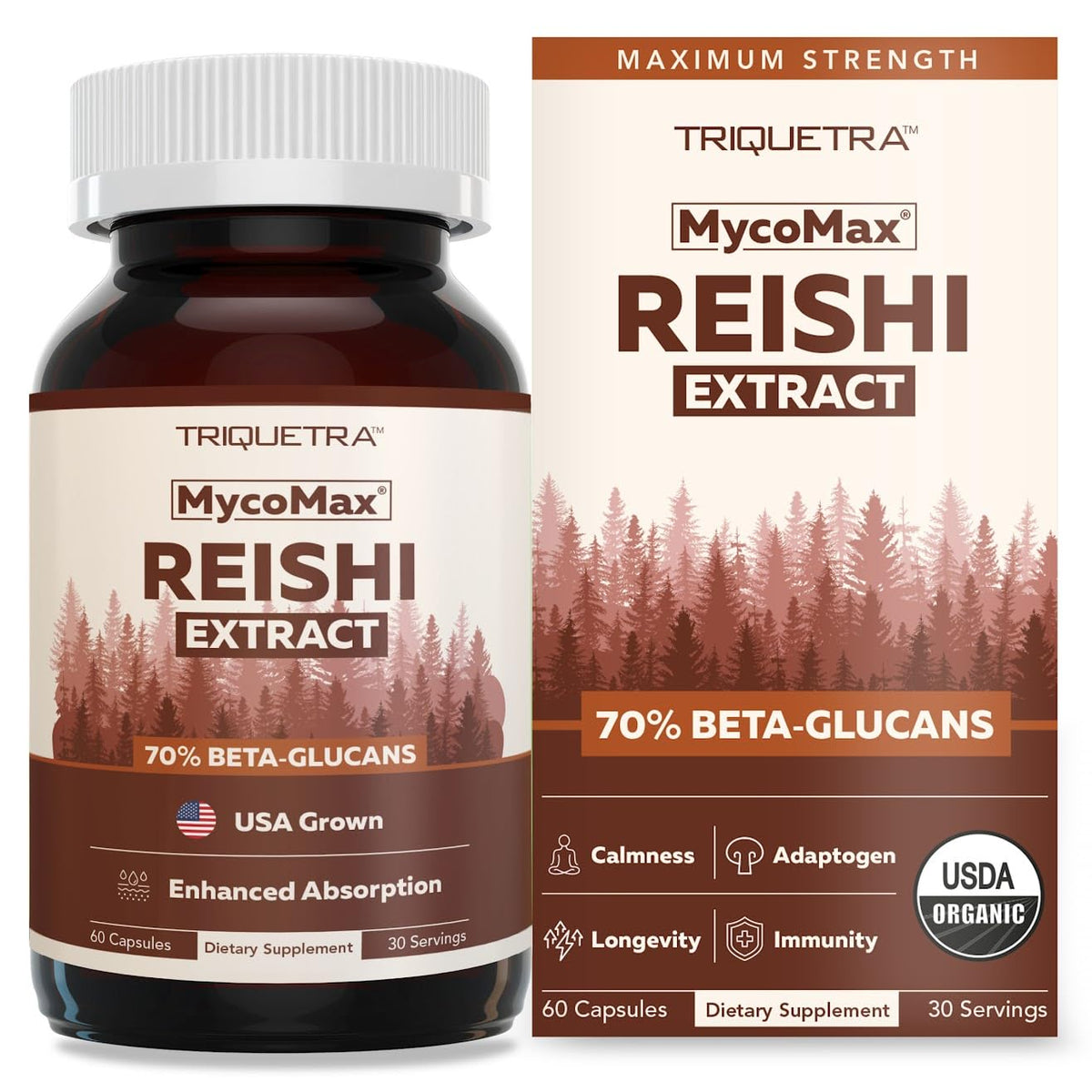 Triquetra Health Reishi Mushroom Capsules front view with packaging
