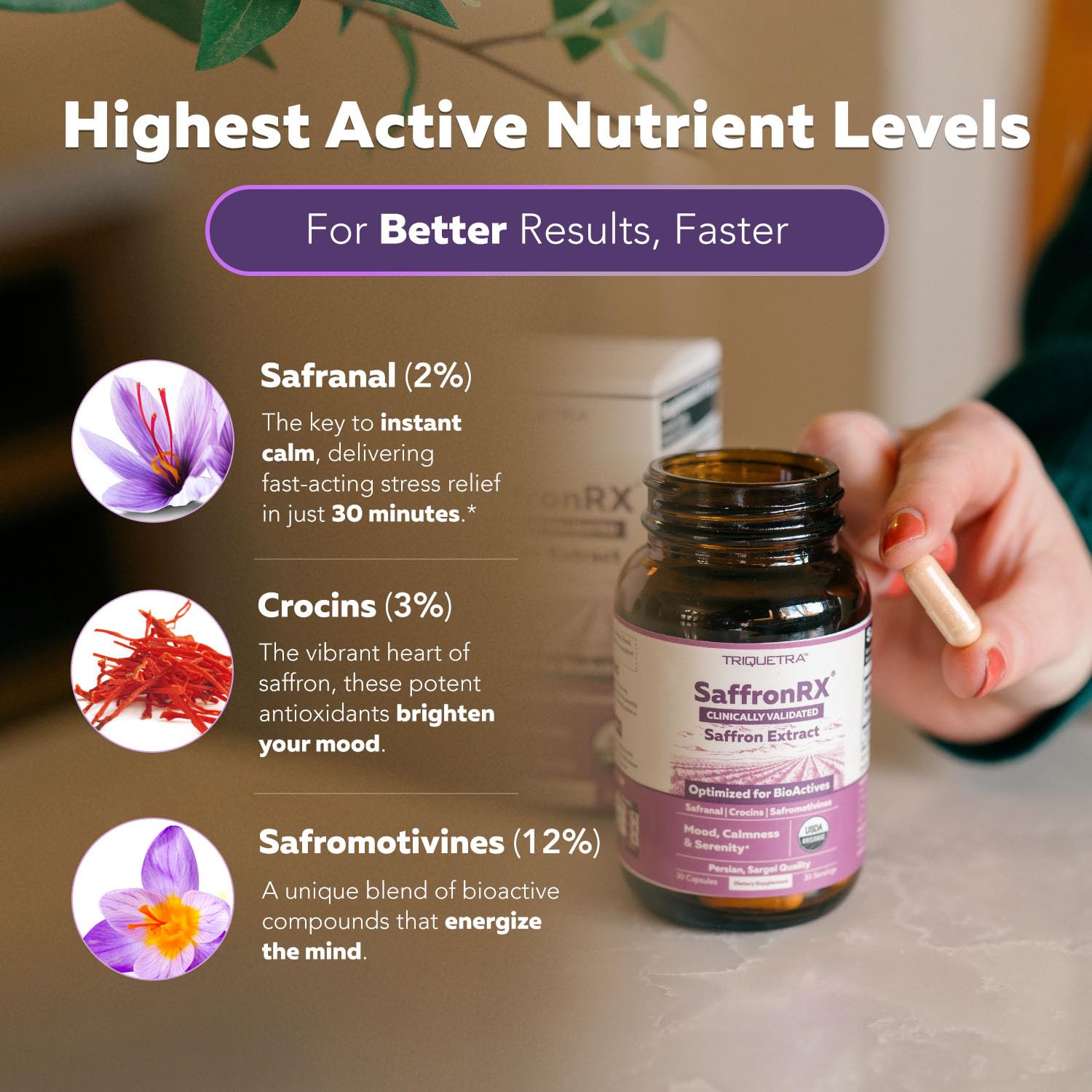 Triquetra Health Saffron Capsules back view with ingredient list