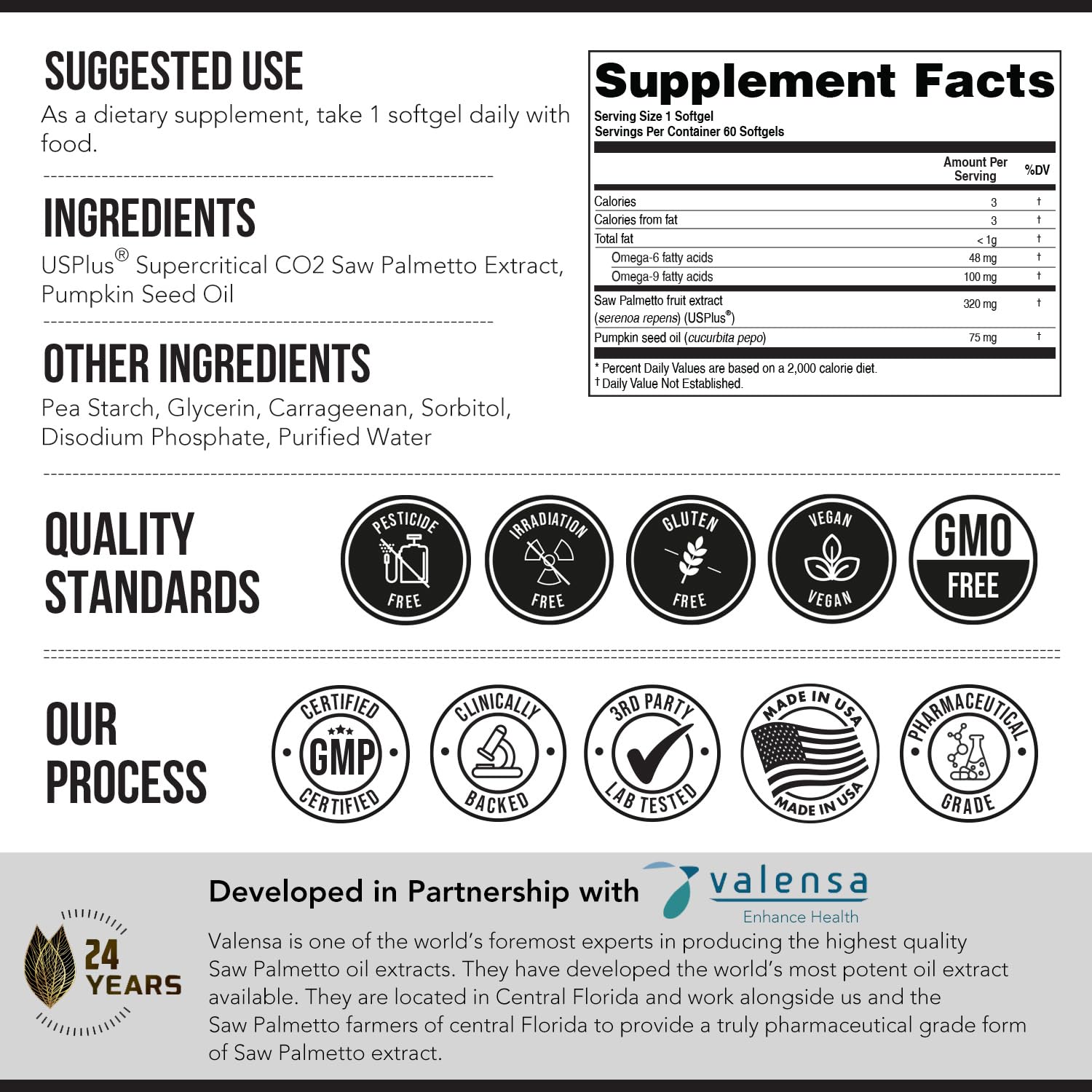 Triquetra Health Saw Palmetto Extract 100% Oil 320mg label details