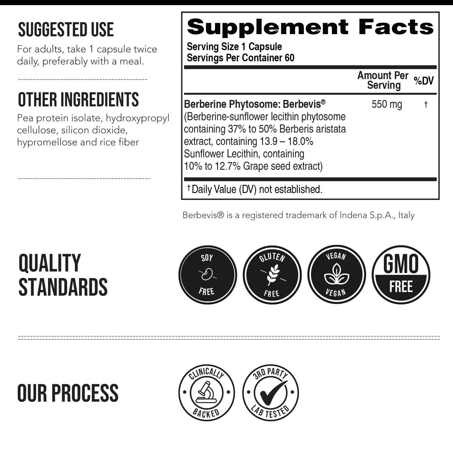 Triquetra Health SoActive Berberine Phytosome 550mg capsules with ingredients