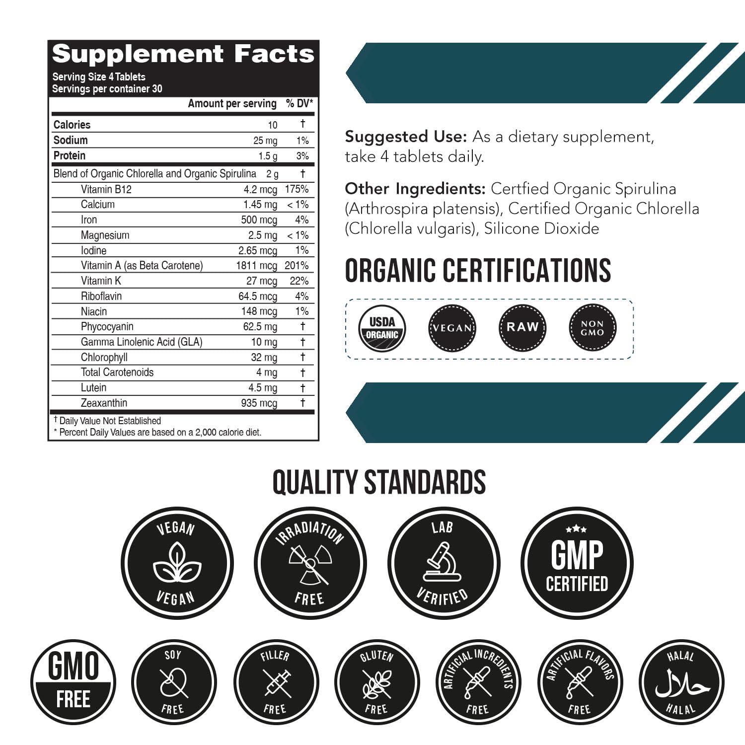 Triquetra Health Spirulina & Chlorella Blend side view