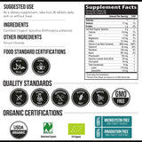 Triquetra Health Spirulina Tablets showing organic certification labels