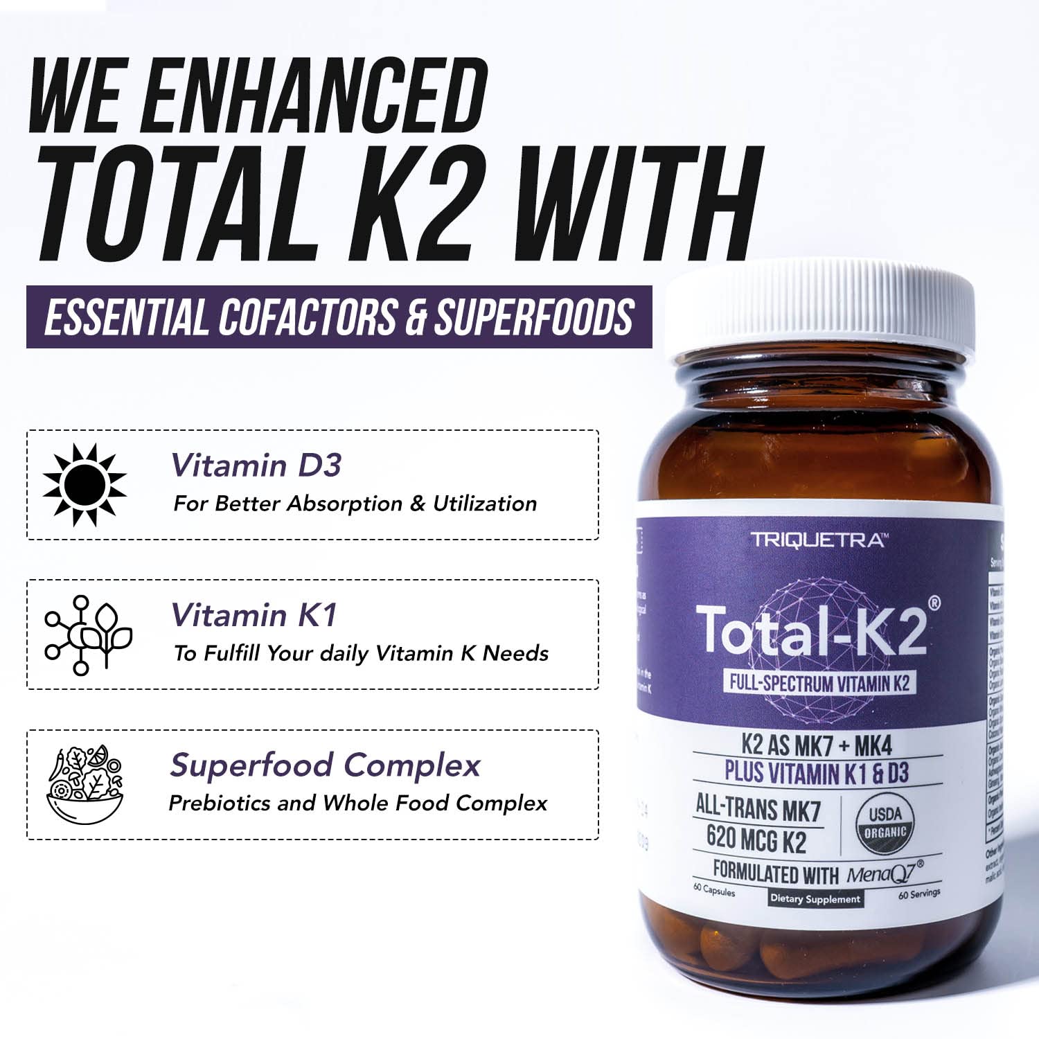 Triquetra Health Total K2 Vitamin K2 MK7 & MK4 capsule close-up