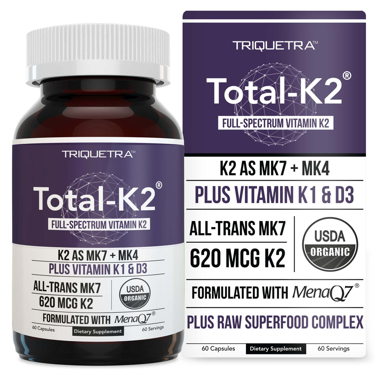 Triquetra Health Total K2 Vitamin K2 MK7 & MK4 front view