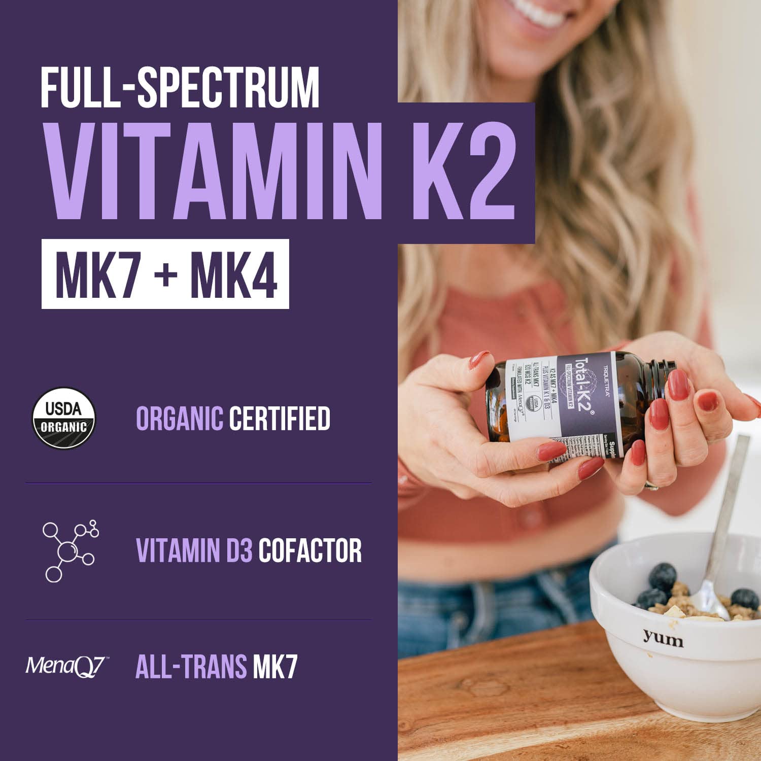 Triquetra Health Total K2 Vitamin K2 MK7 & MK4 side view