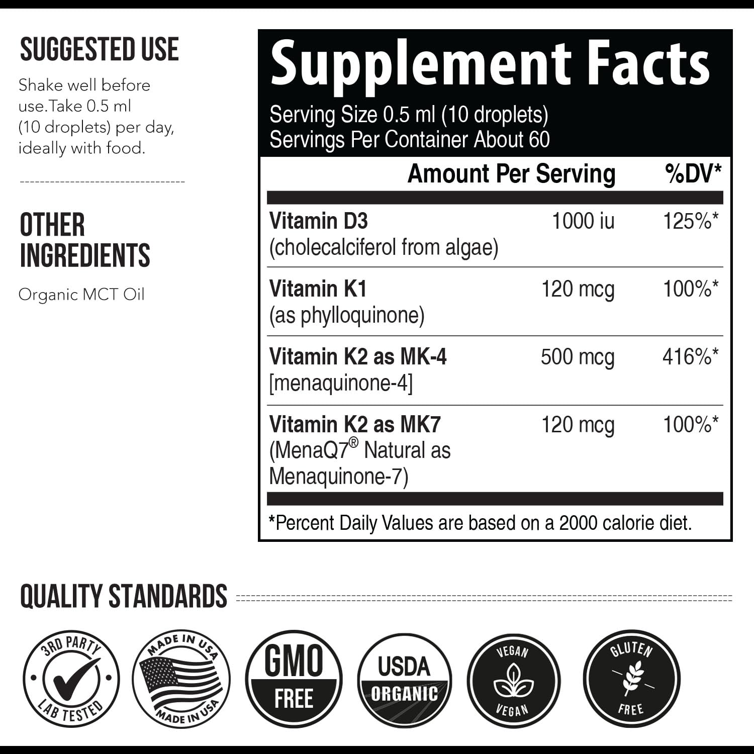 Triquetra Health Total K2 Vitamin K2 MK7 & MK4 supplement on a wooden table