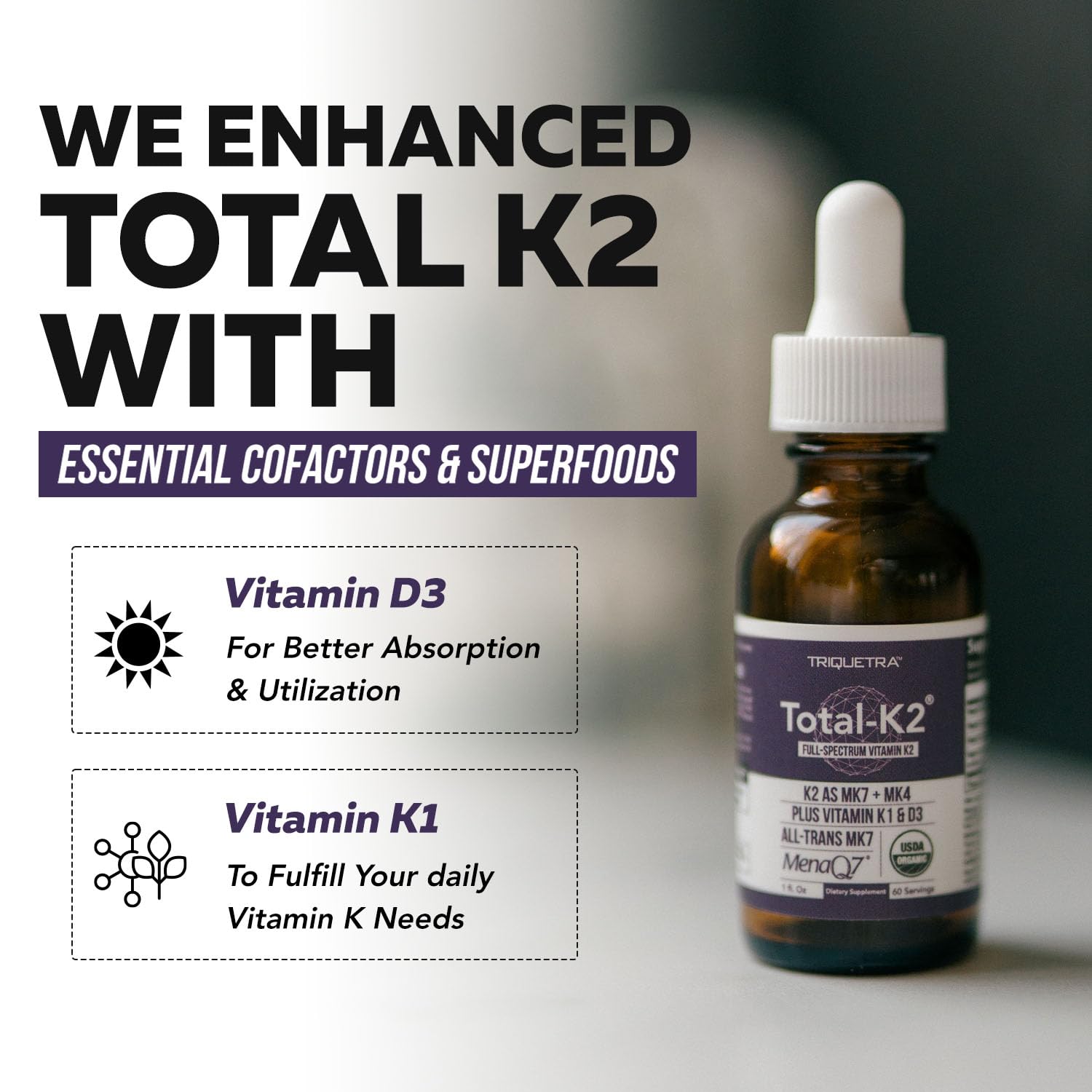 Triquetra Health Total K2 Vitamin K2 MK7 & MK4 supplement with organic ingredients