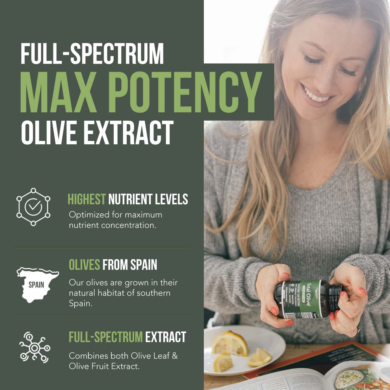 Triquetra Health Total Olive Leaf Extract 40% Oleuropein side view