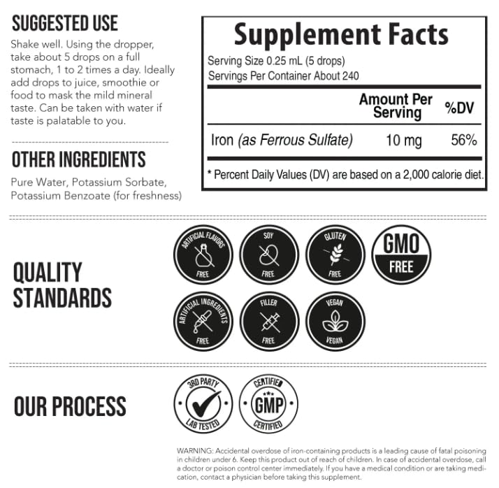 Triquetra Health Vegan Liquid Iron label close-up