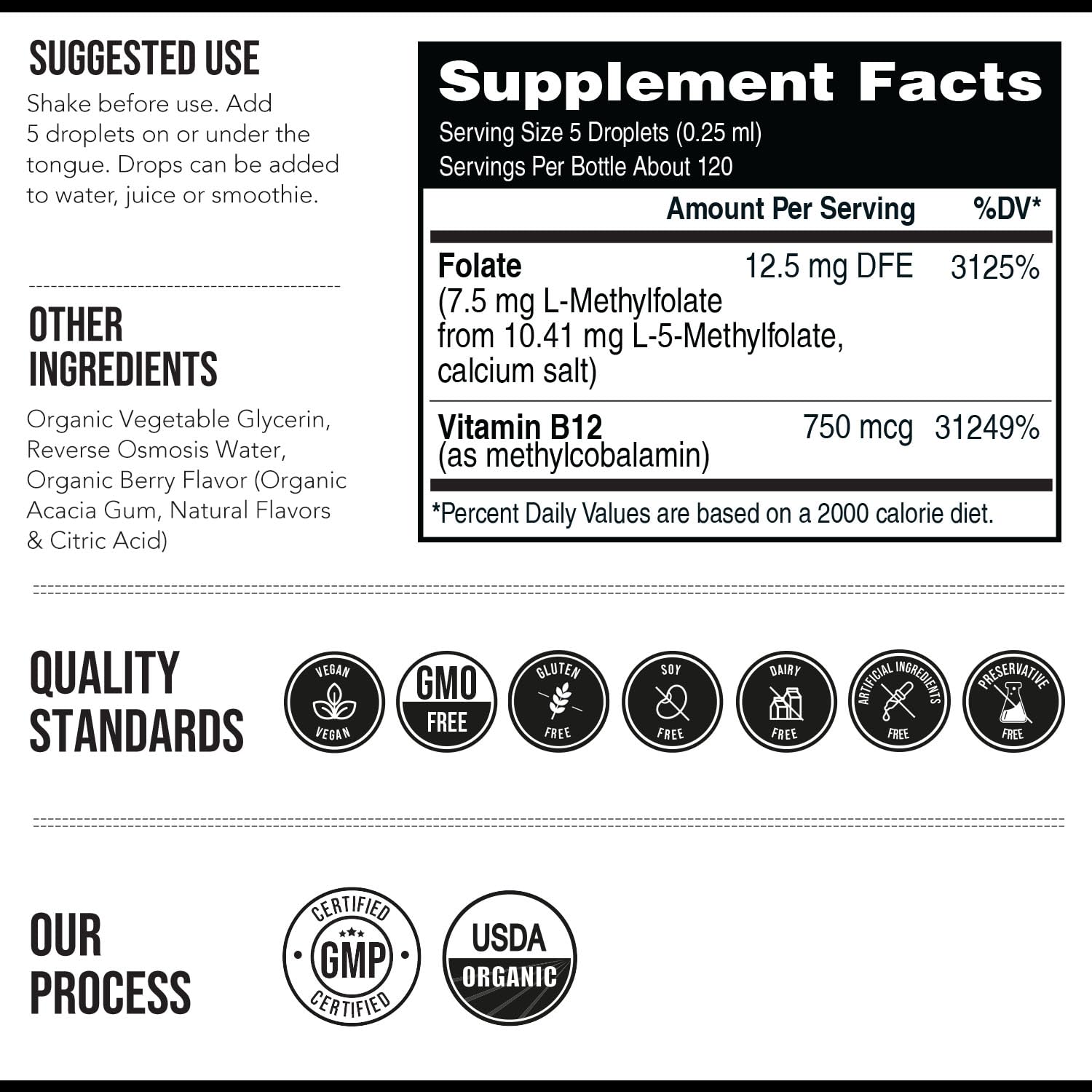 Triquetra Health Vitamin B9 supplement with organic berry flavour details