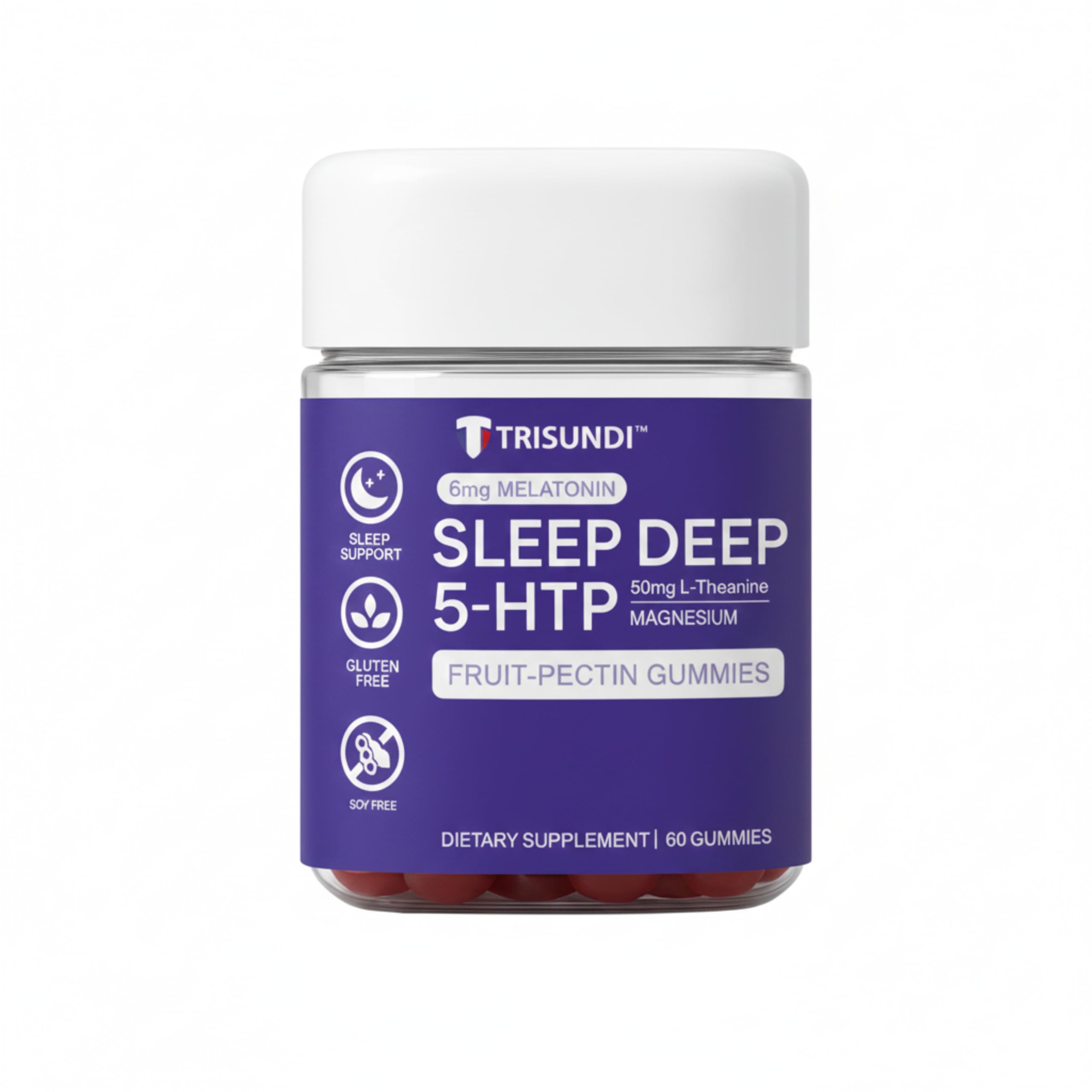 Trisundi Sleep Gummies 60 Count front view with packaging