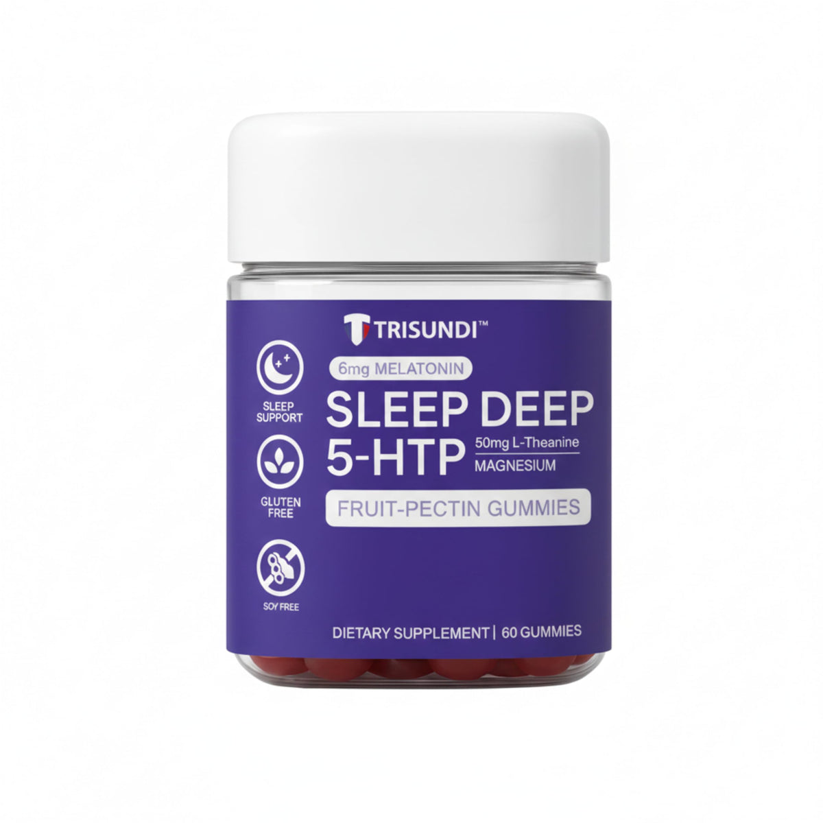Trisundi Sleep Gummies 60 Count front view with packaging