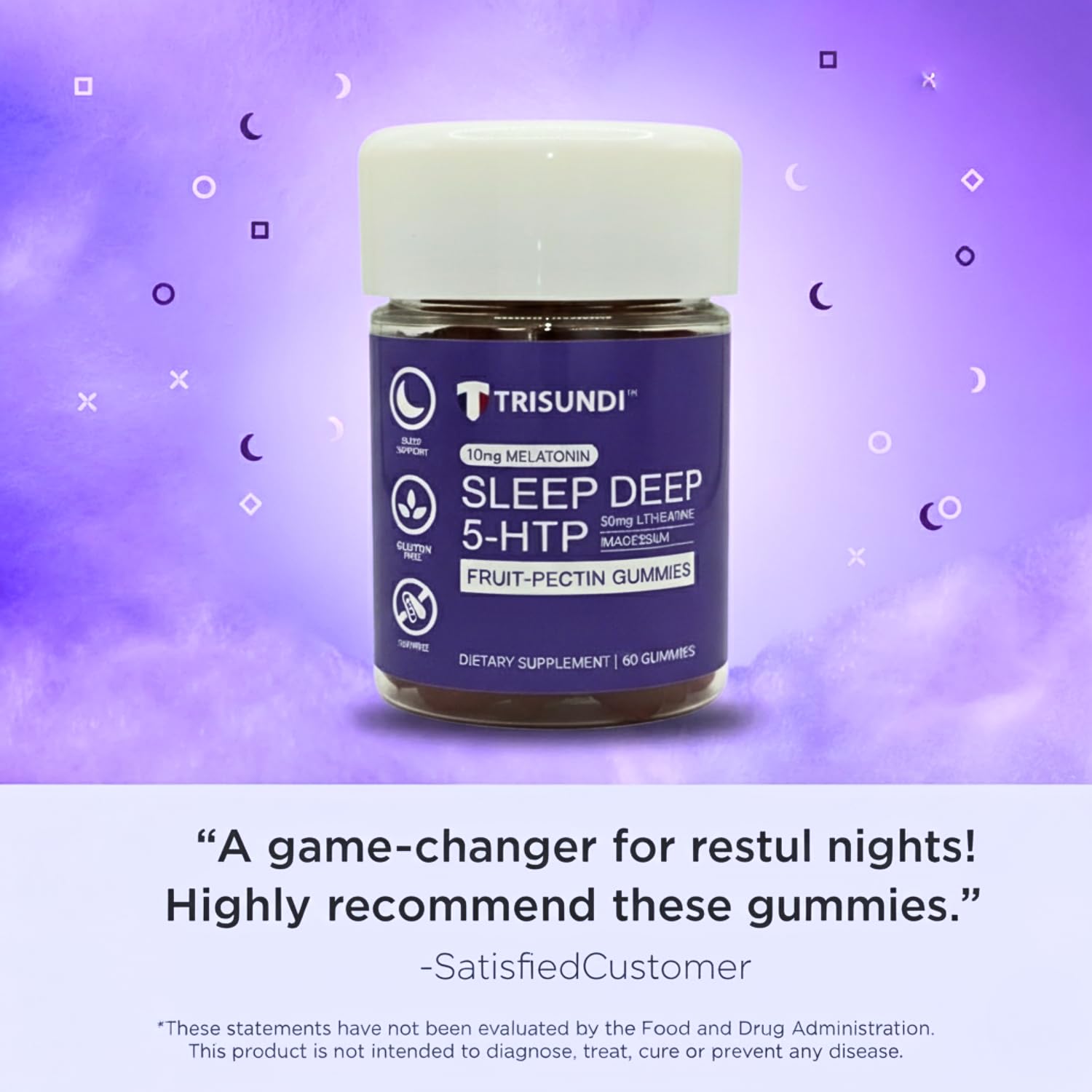 Trisundi Sleep Gummies in a bowl to showcase size