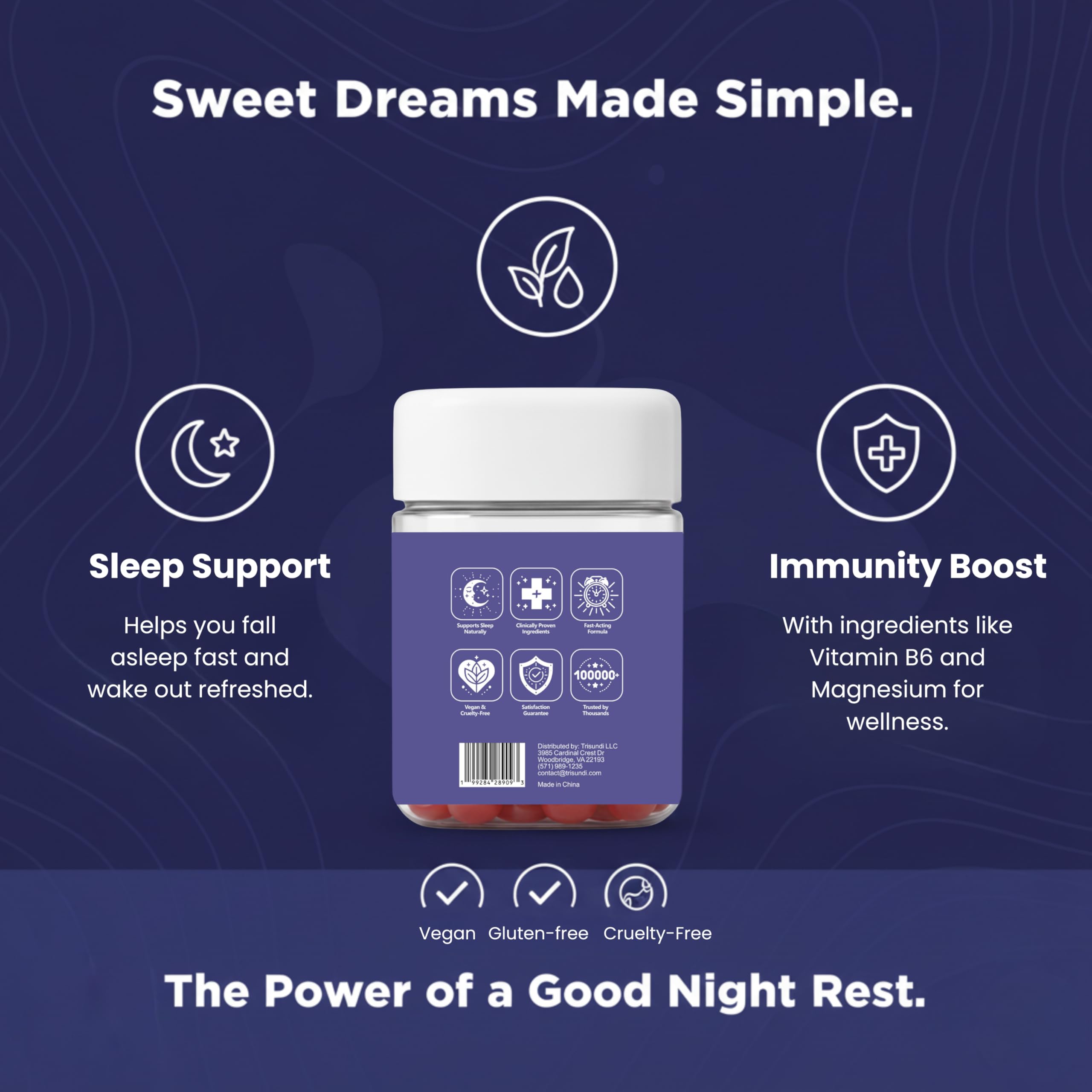 Trisundi Sleep Gummies showing gummy texture and colour