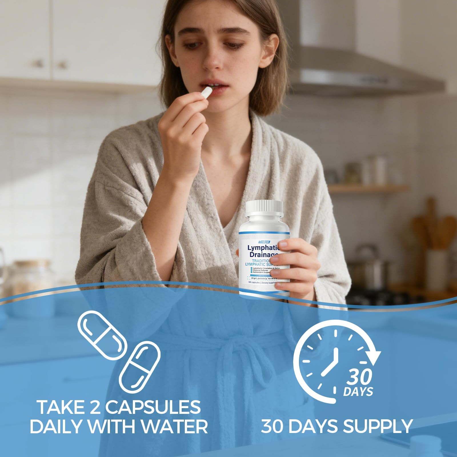 Trobyot Lymphatic Drainage Support Capsules in a kitchen setting