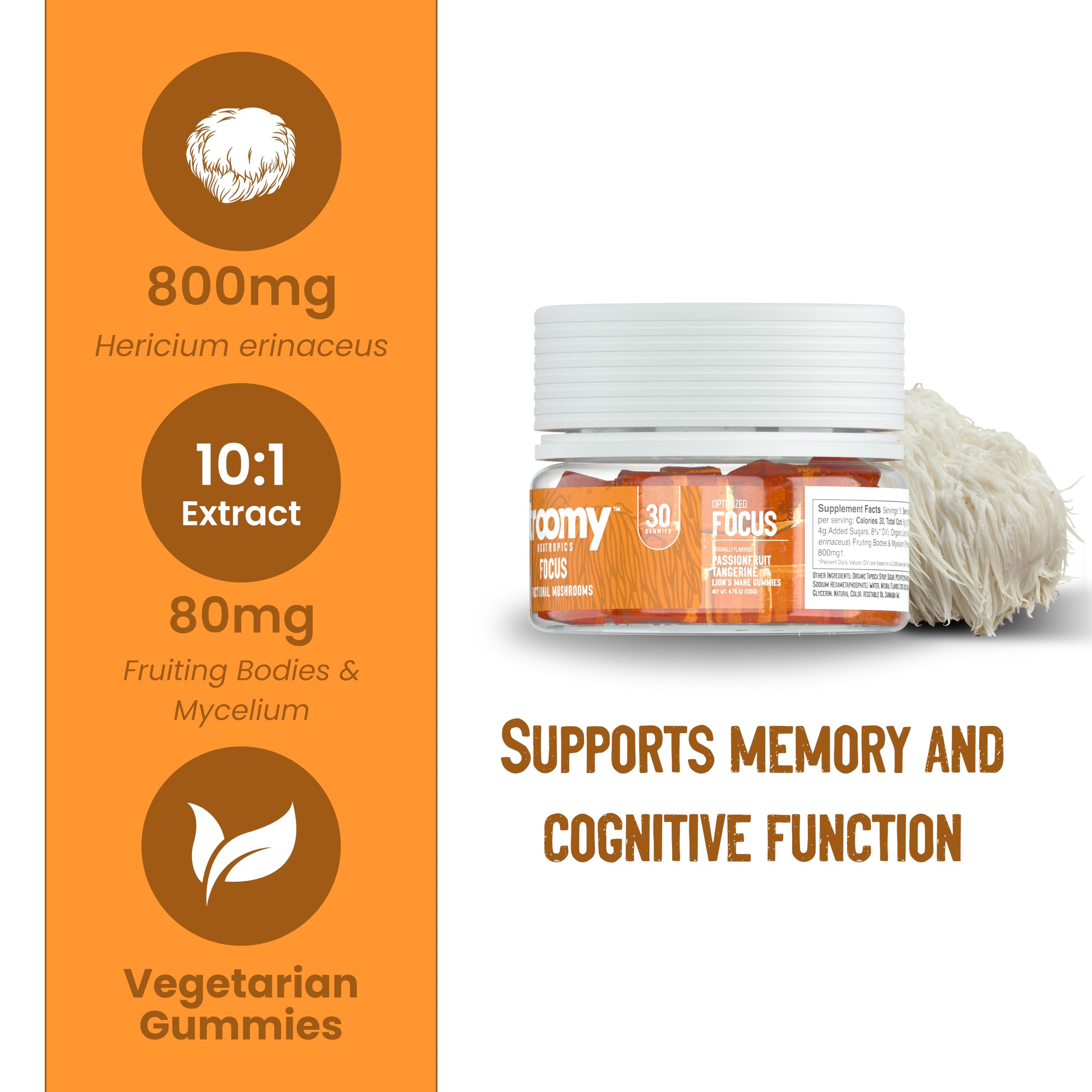 Troomy Nootropics Focus Mushroom Gummies passionfruit flavour