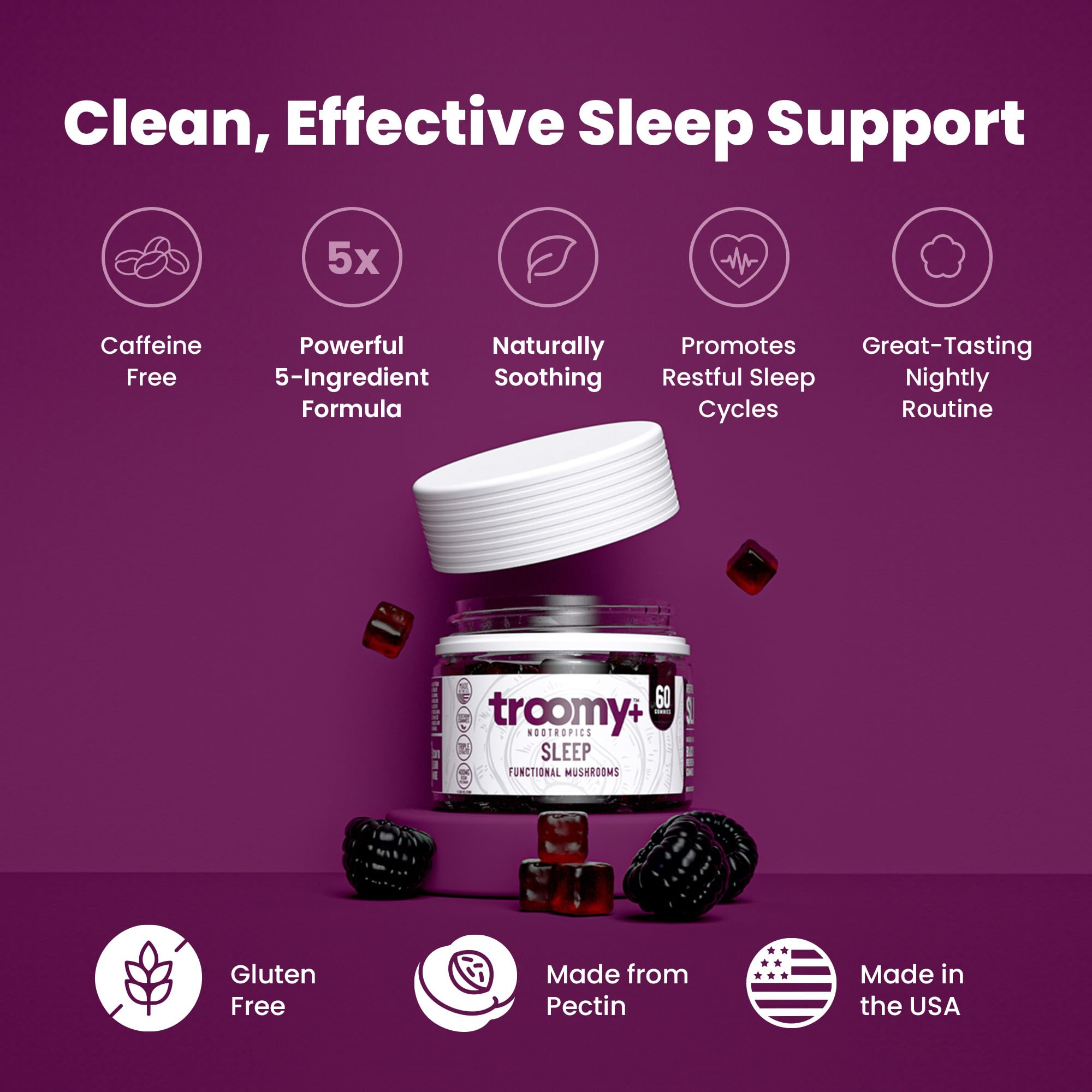 Troomy Nootropics Sleep Gummies black raspberry flavour