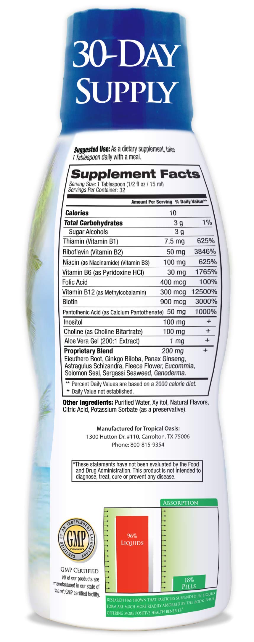 Tropical Oasis B-Complex Liquid Supplement 454g side view