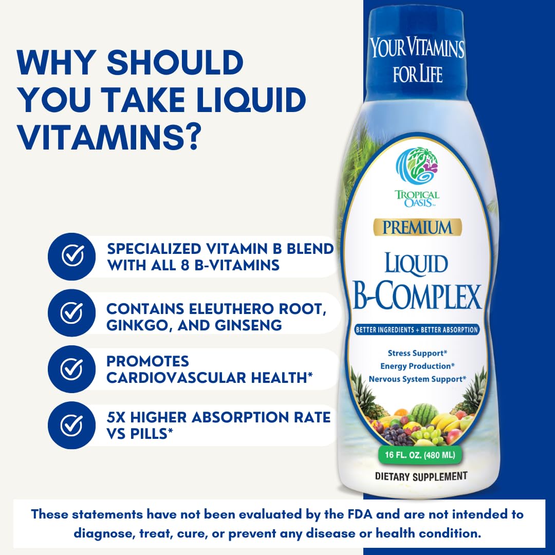 Tropical Oasis B-Complex Liquid Supplement 454g with measuring cup