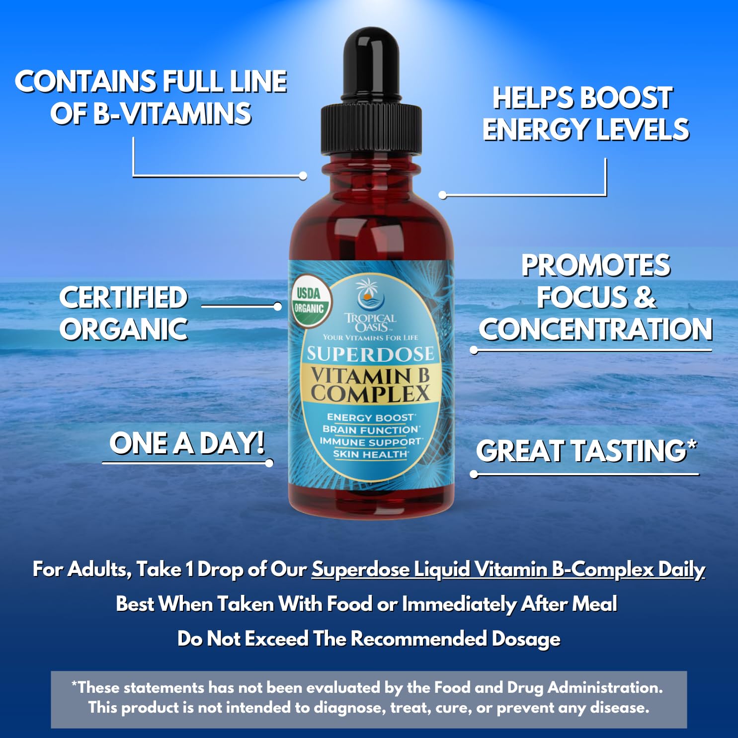 Tropical Oasis B Vitamin Complex Liquid Drops dropper in use