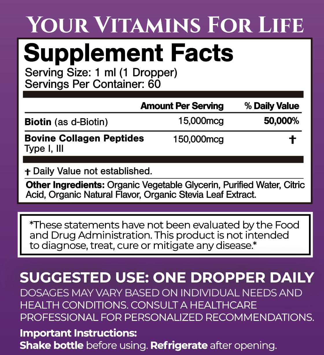 Tropical Oasis Biotin + Collagen Drops 150g bottle with dropper