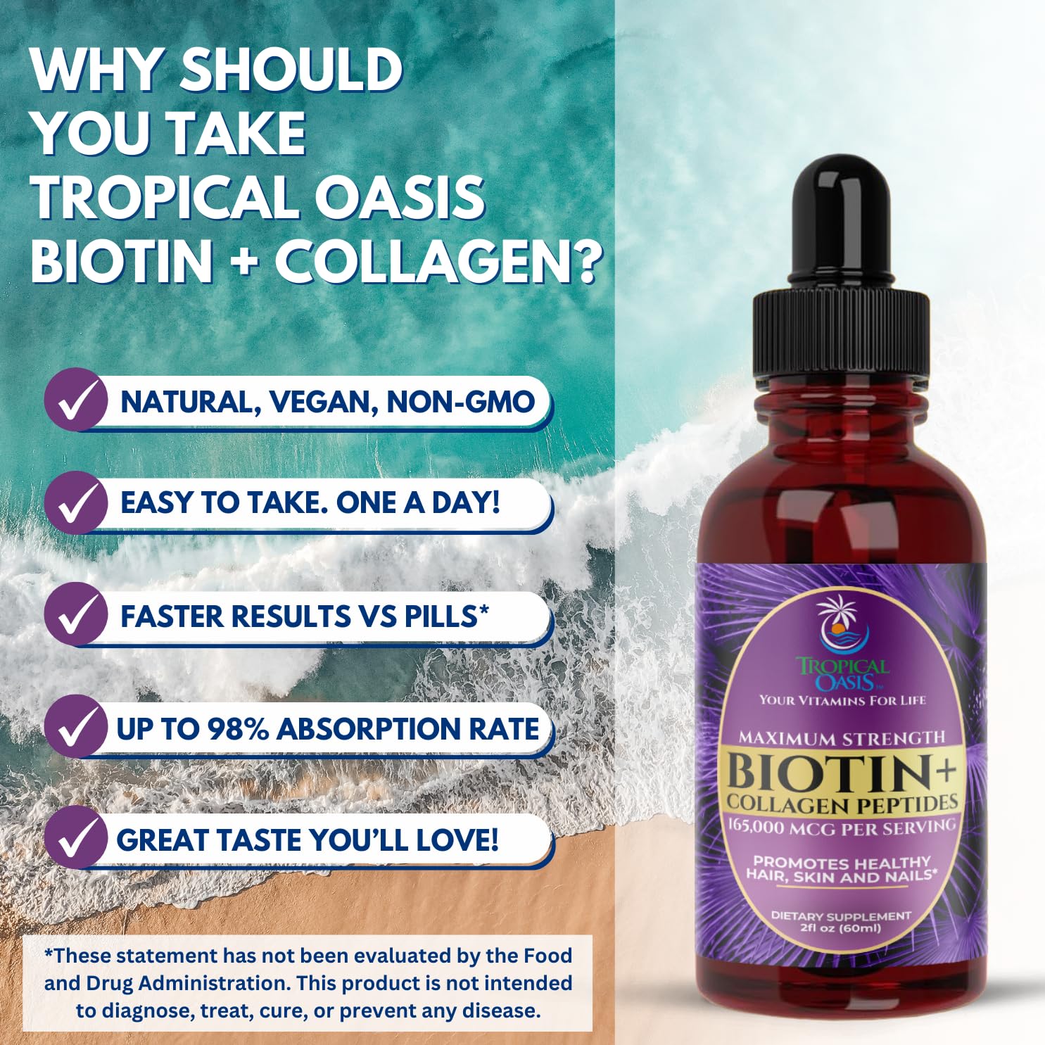 Tropical Oasis Biotin + Collagen Drops 150g packaging