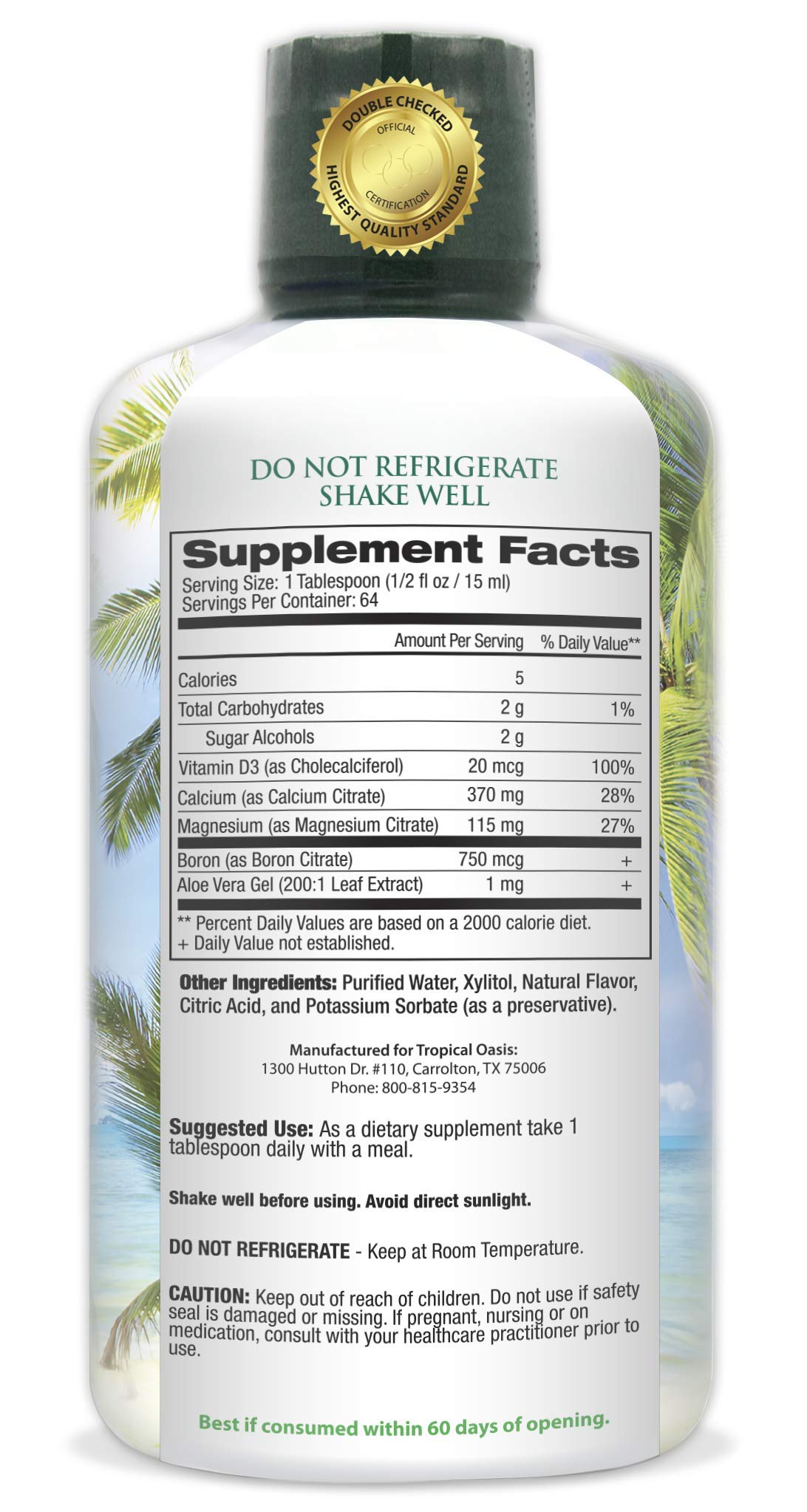 Tropical Oasis Calcium Supplement 454g back view