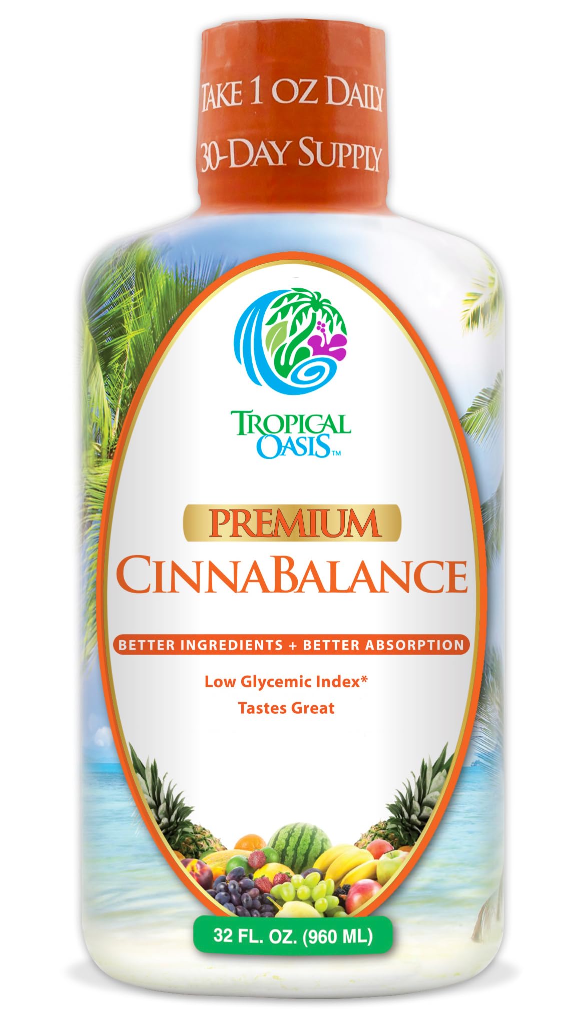 Tropical Oasis Cinnabalance liquid cinnamon supplement bottle front view