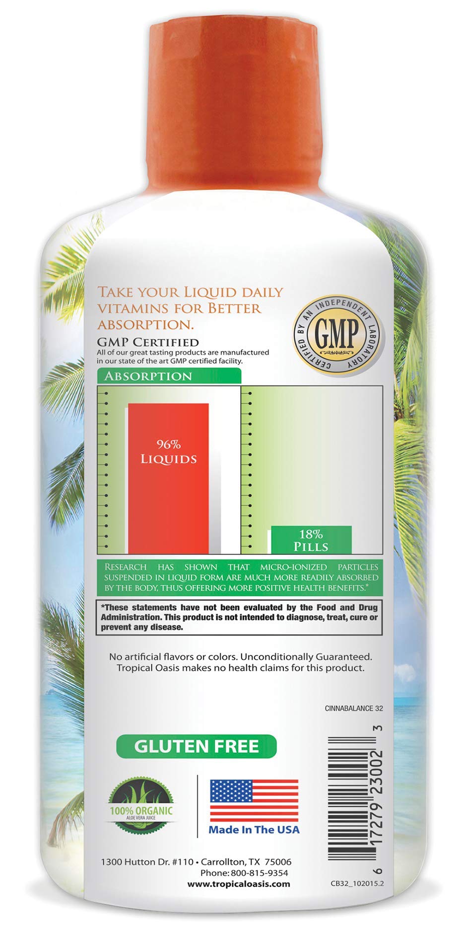 Tropical Oasis Cinnabalance liquid cinnamon supplement bottle side view