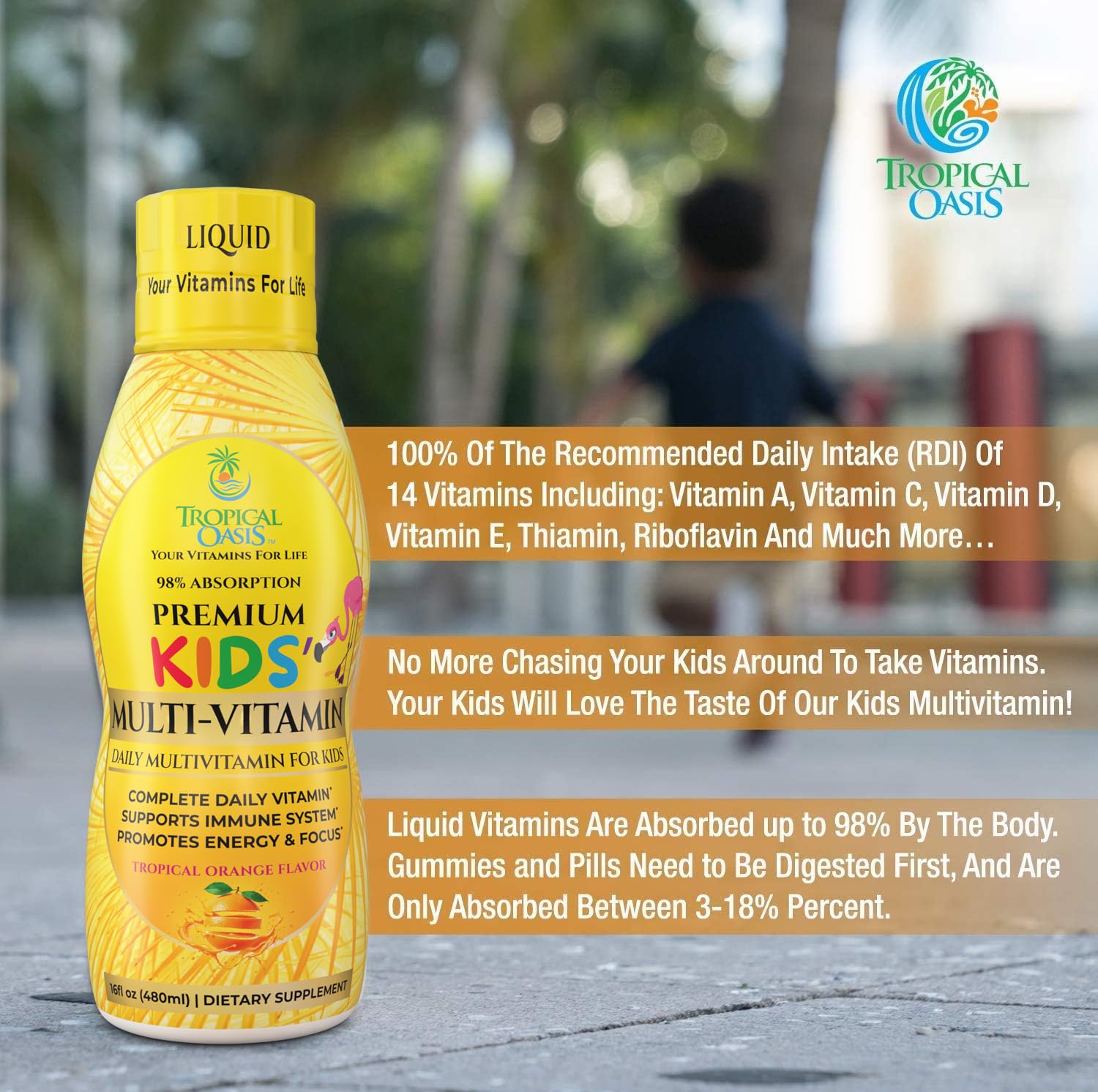 Tropical Oasis Kids Liquid Multivitamin 454g packaging details