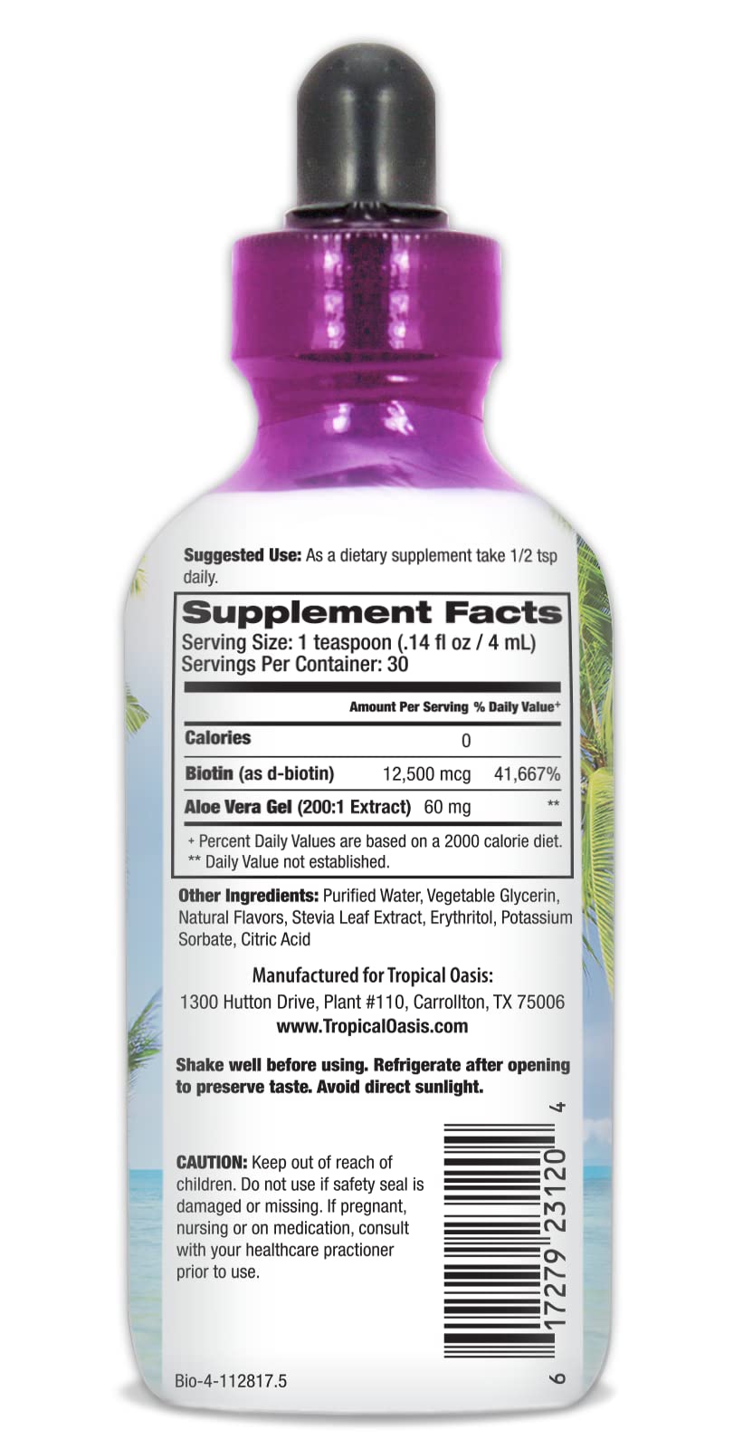 Tropical Oasis Liquid Biotin Supplement 113g back view