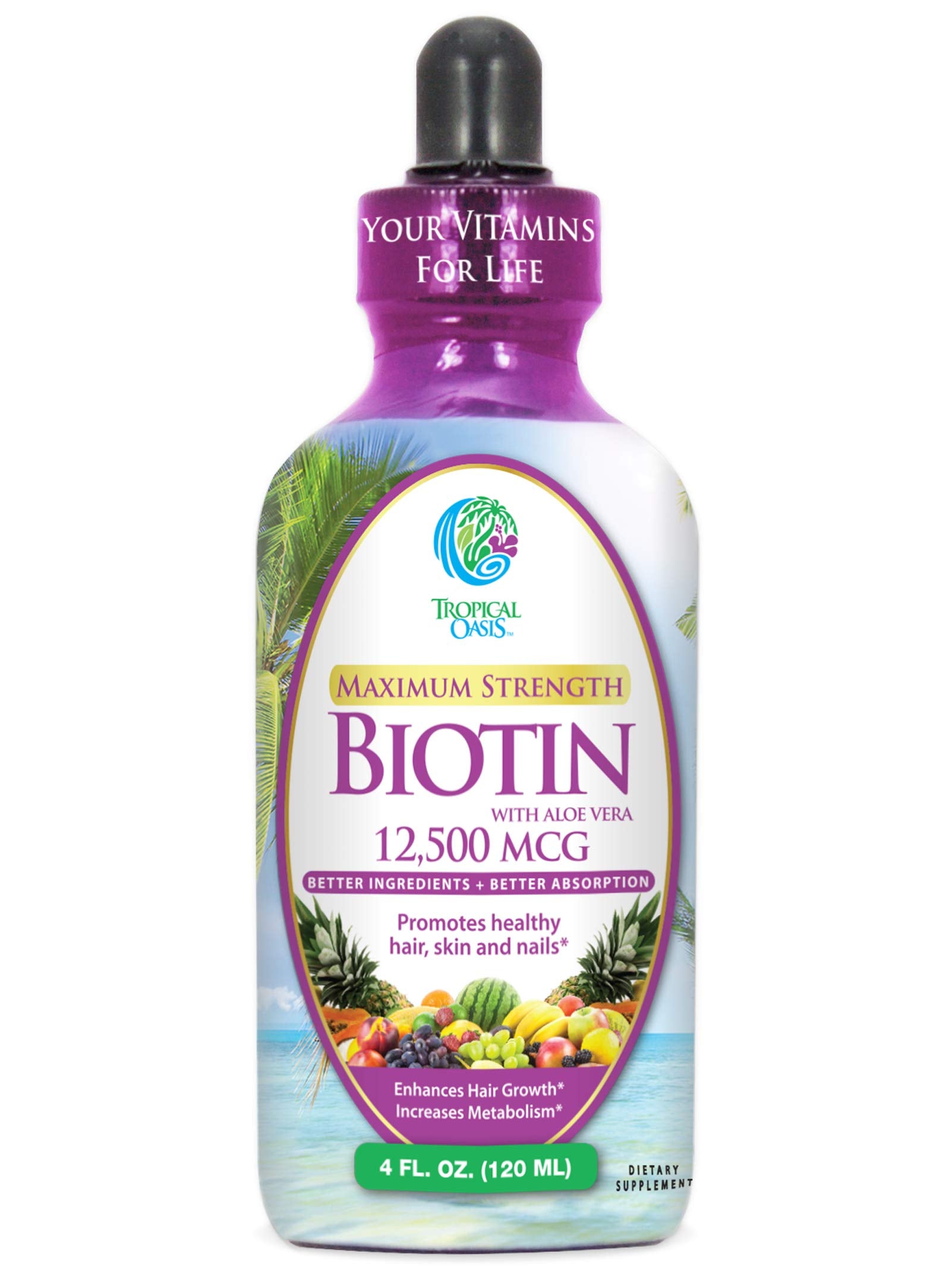 Tropical Oasis Liquid Biotin Supplement 113g front view