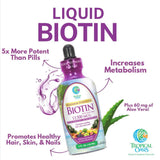 Tropical Oasis Liquid Biotin Supplement 113g with a measuring cup