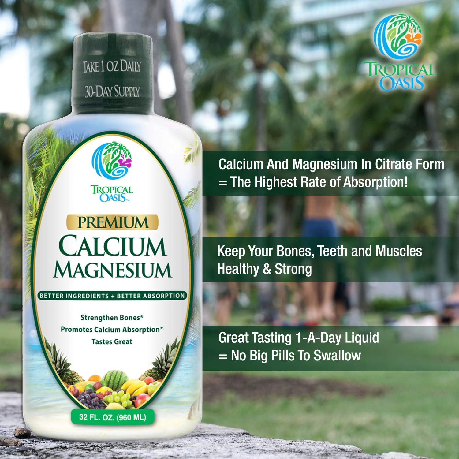 Tropical Oasis Liquid Calcium Magnesium 454g orange flavour with glass