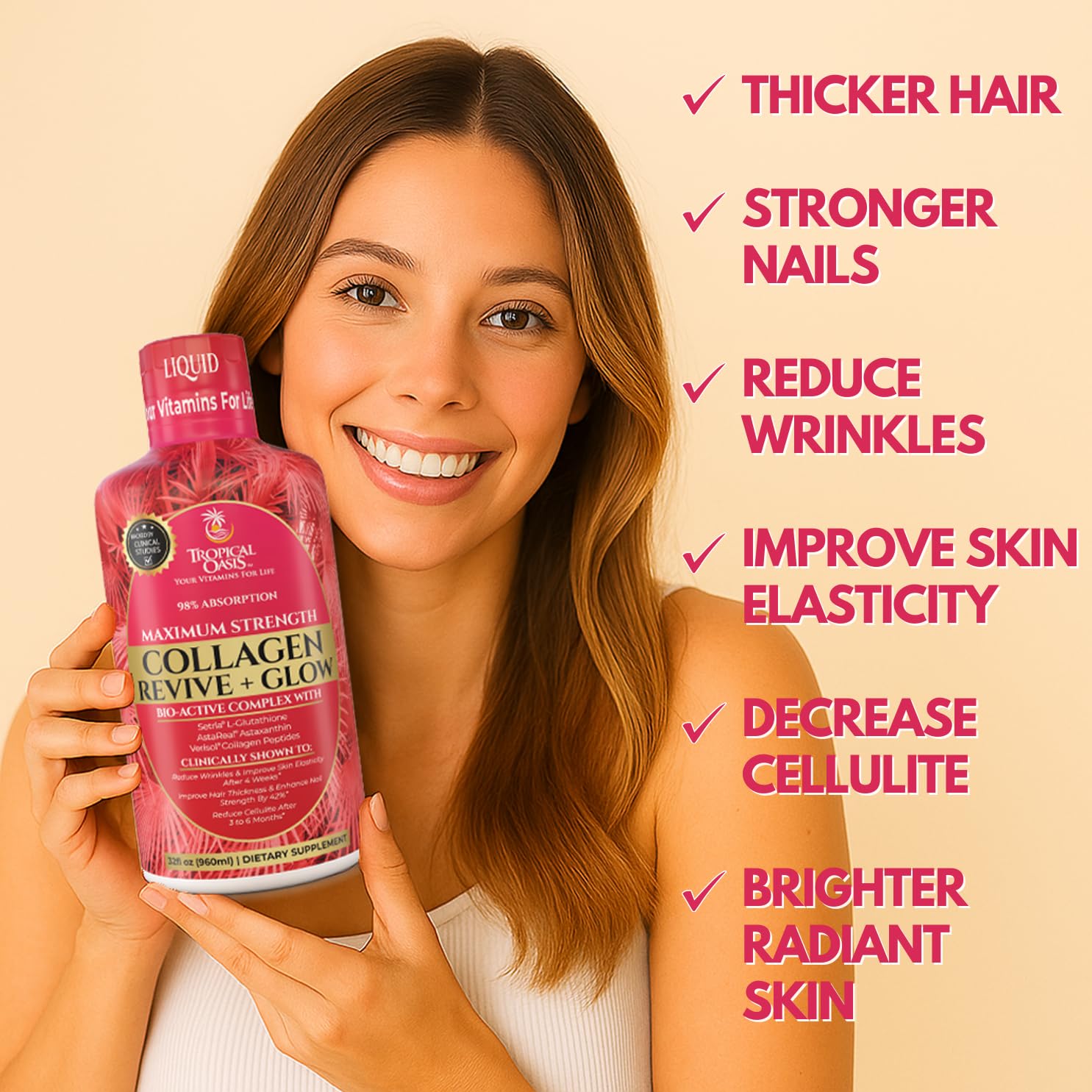 Tropical Oasis Liquid Collagen Glow on a wooden table