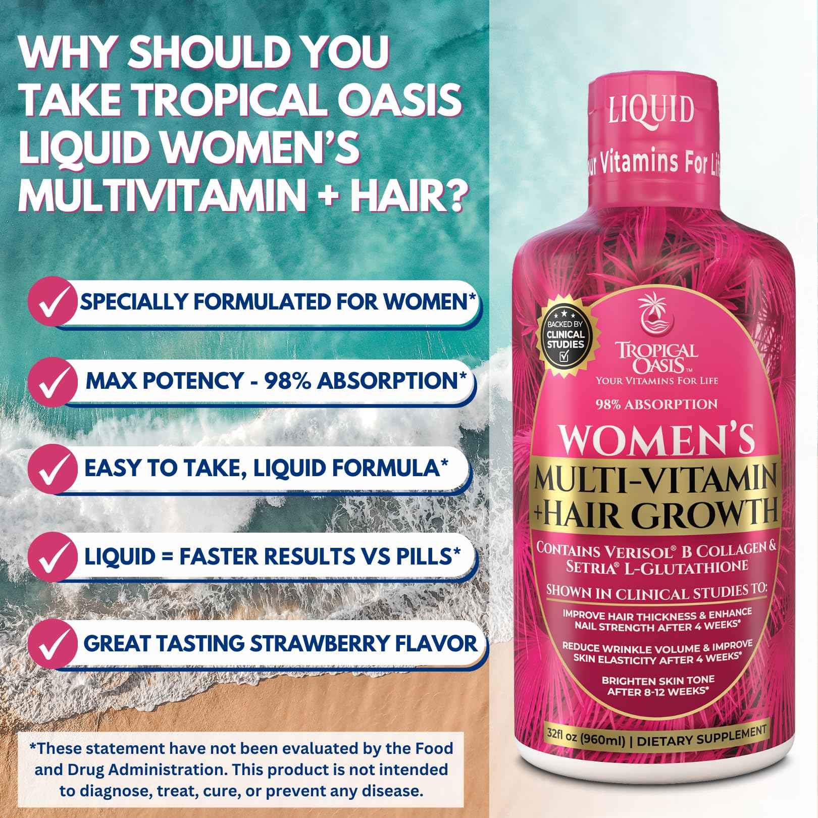 Tropical Oasis Liquid Multivitamin for Women 1139g close-up of bottle